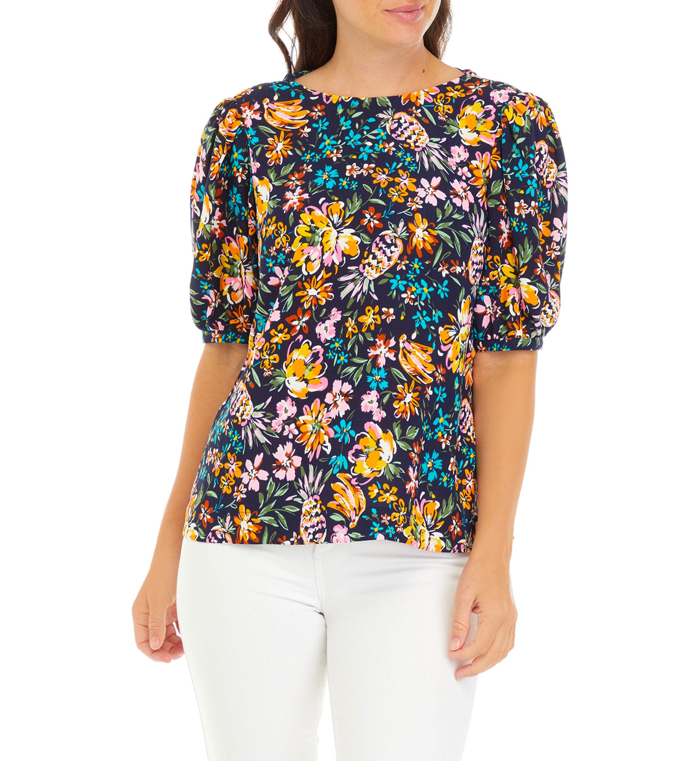 Womens Floral Printed Drapey Knot Back Top