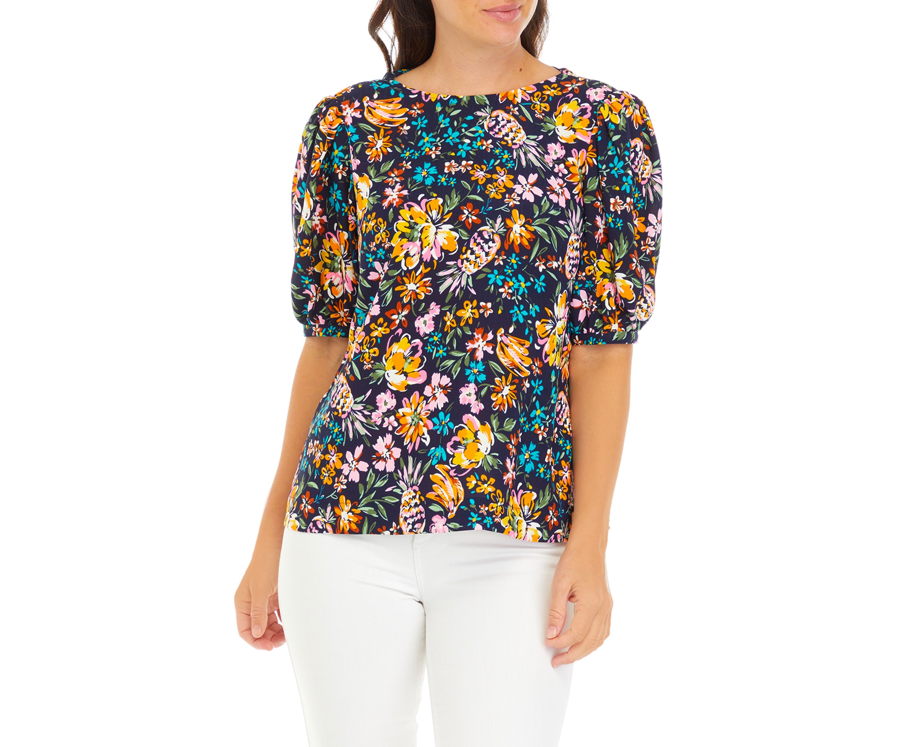 Womens Floral Printed Drapey Knot Back Top