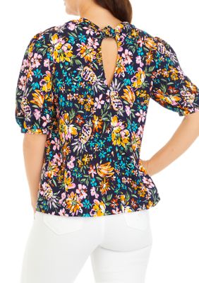Women's Floral Printed Drapey Knot Back Top