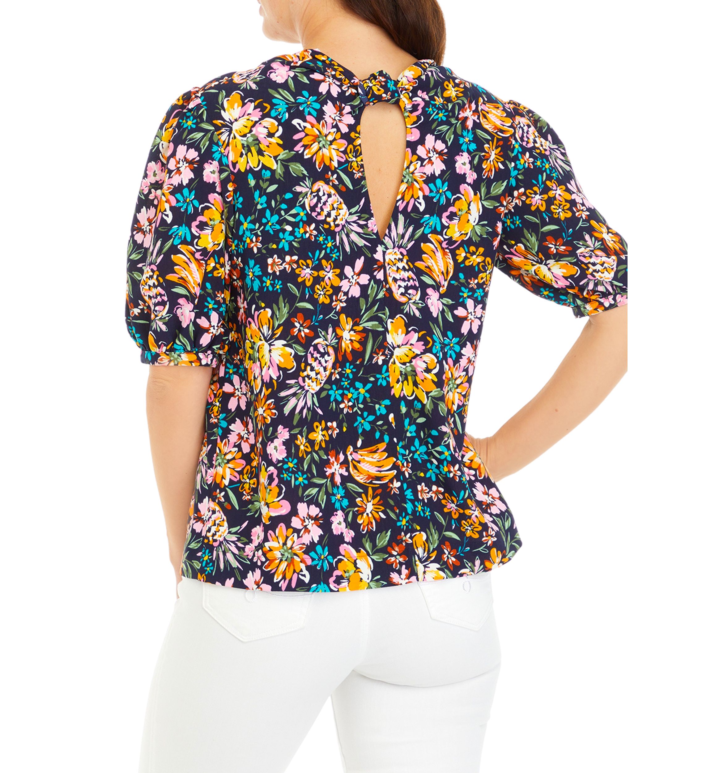 Womens Floral Printed Drapey Knot Back Top