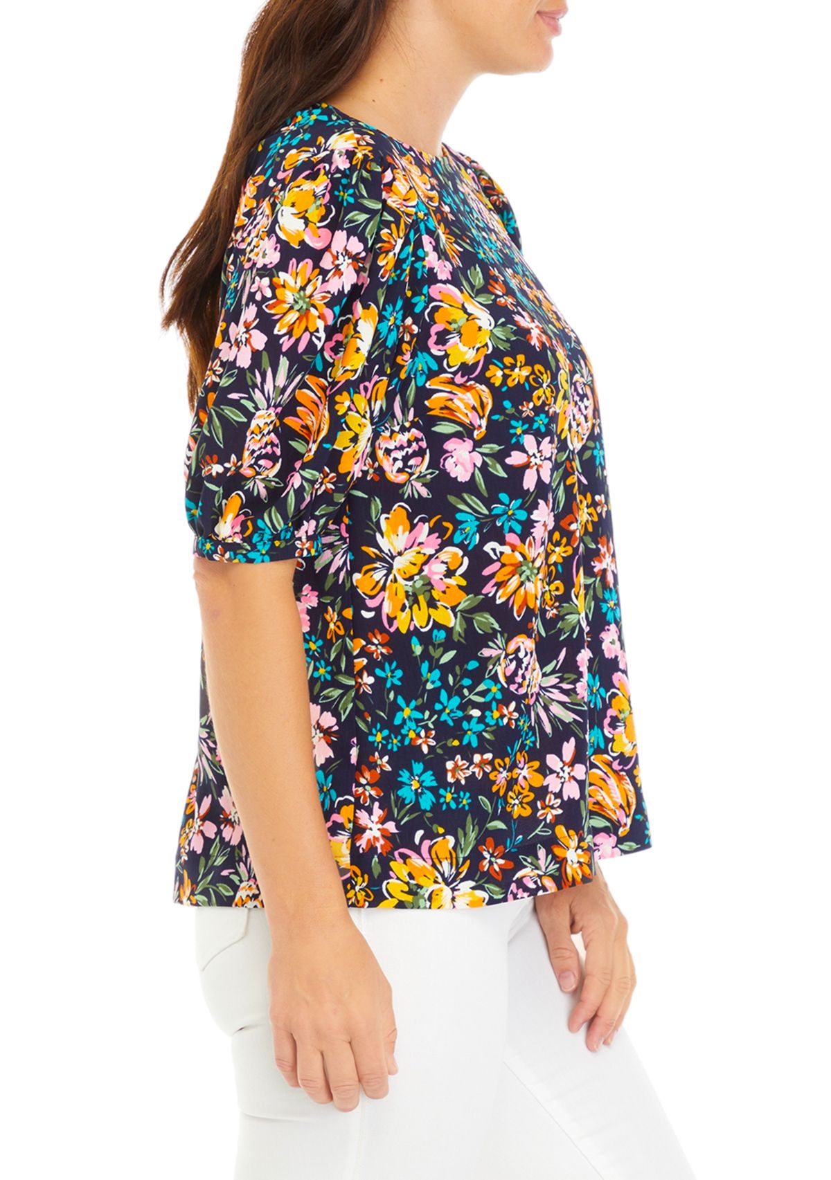 Womens Floral Printed Drapey Knot Back Top