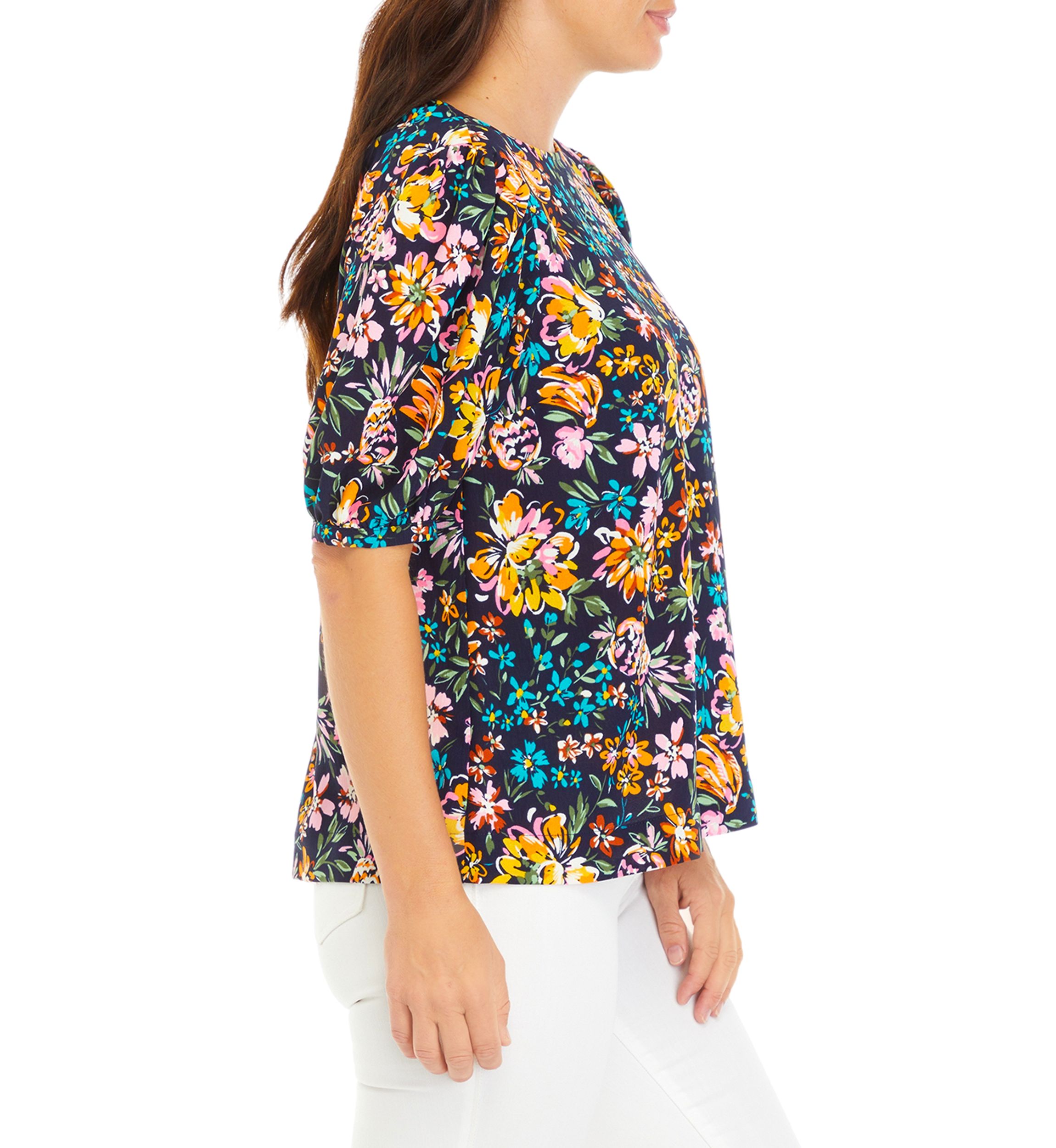 Womens Floral Printed Drapey Knot Back Top