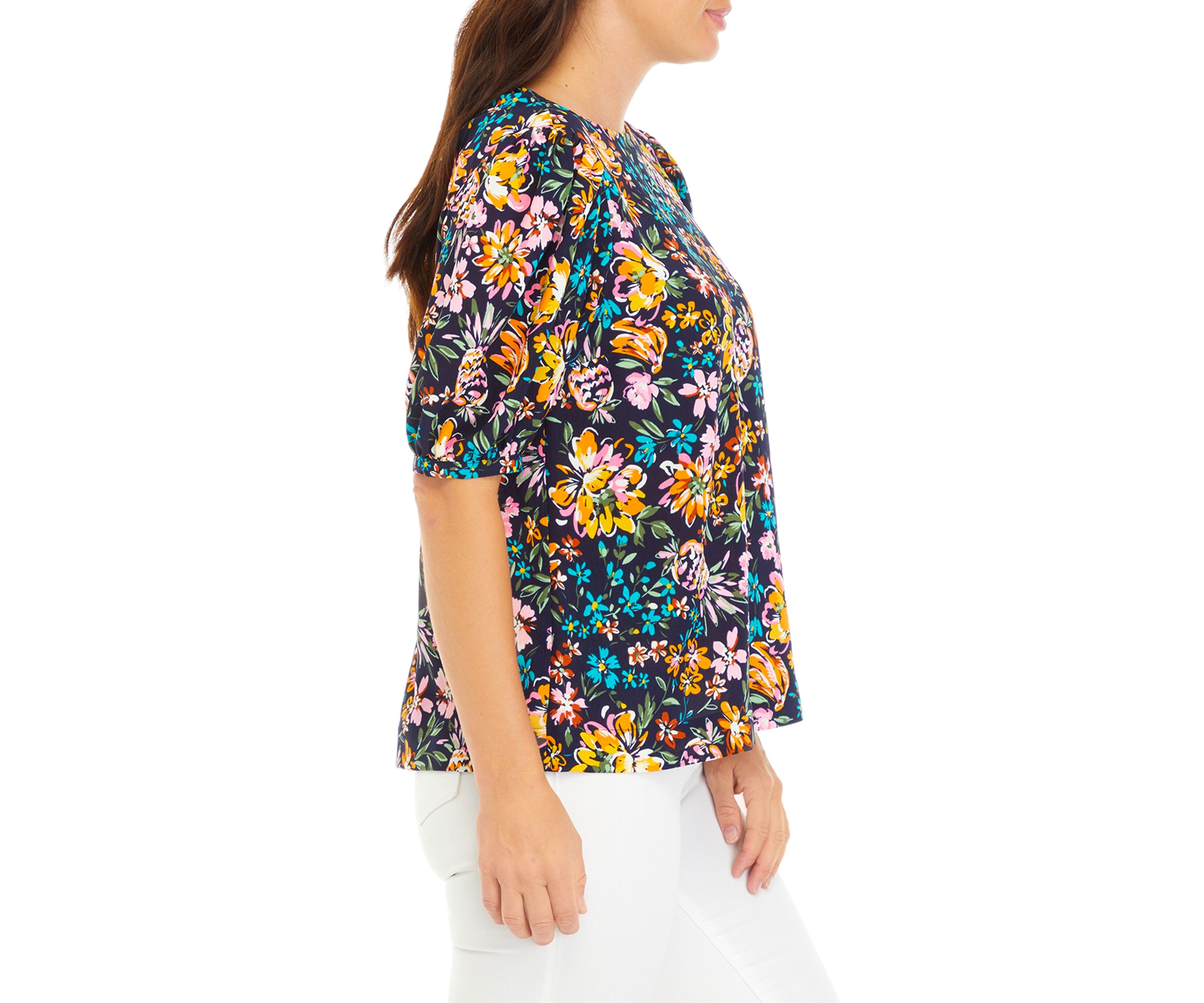 Womens Floral Printed Drapey Knot Back Top