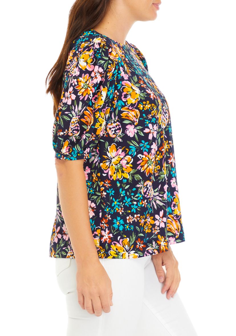 Womens Floral Printed Drapey Knot Back Top