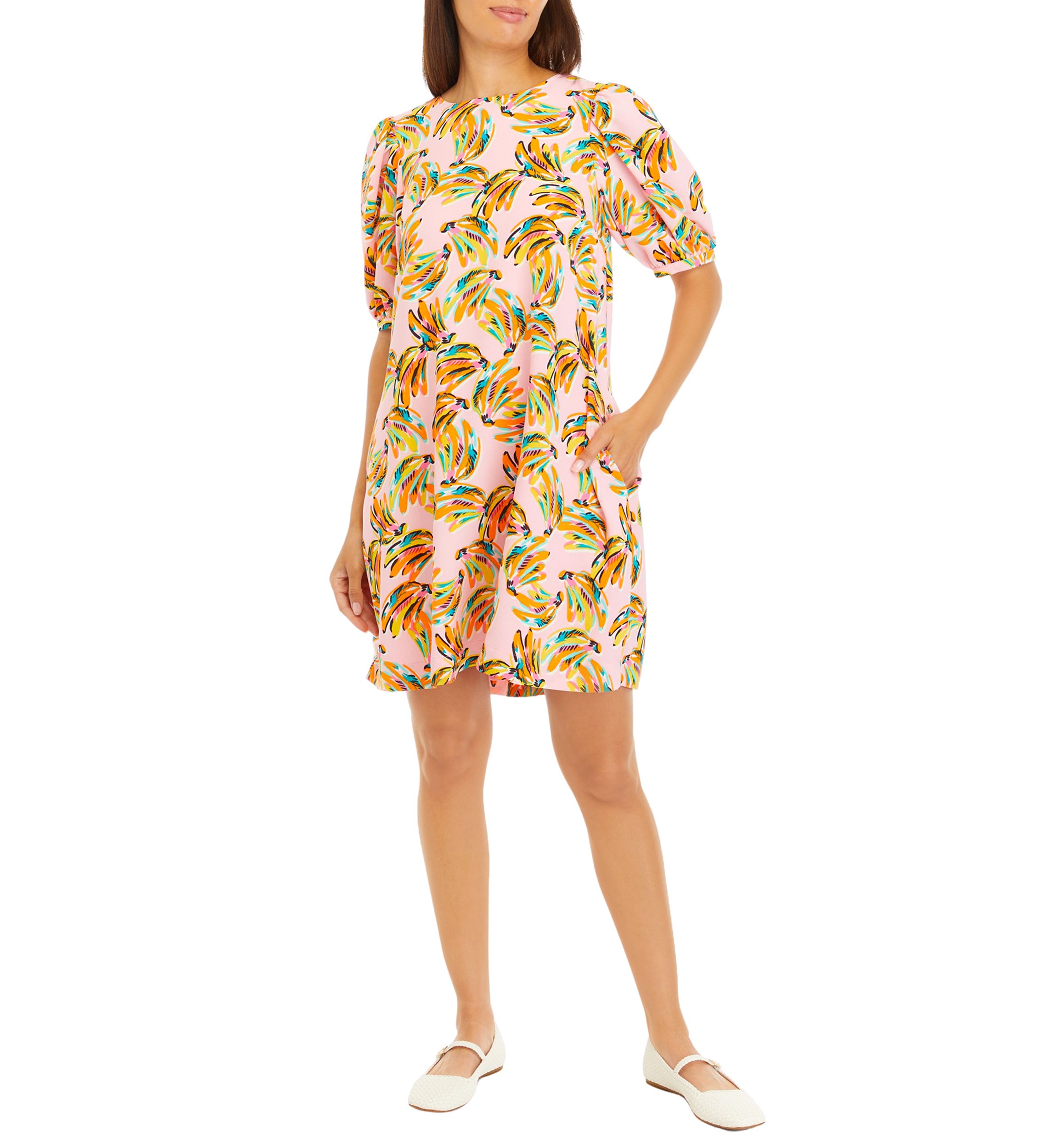 Womens Drapey Knot Back Printed Dress