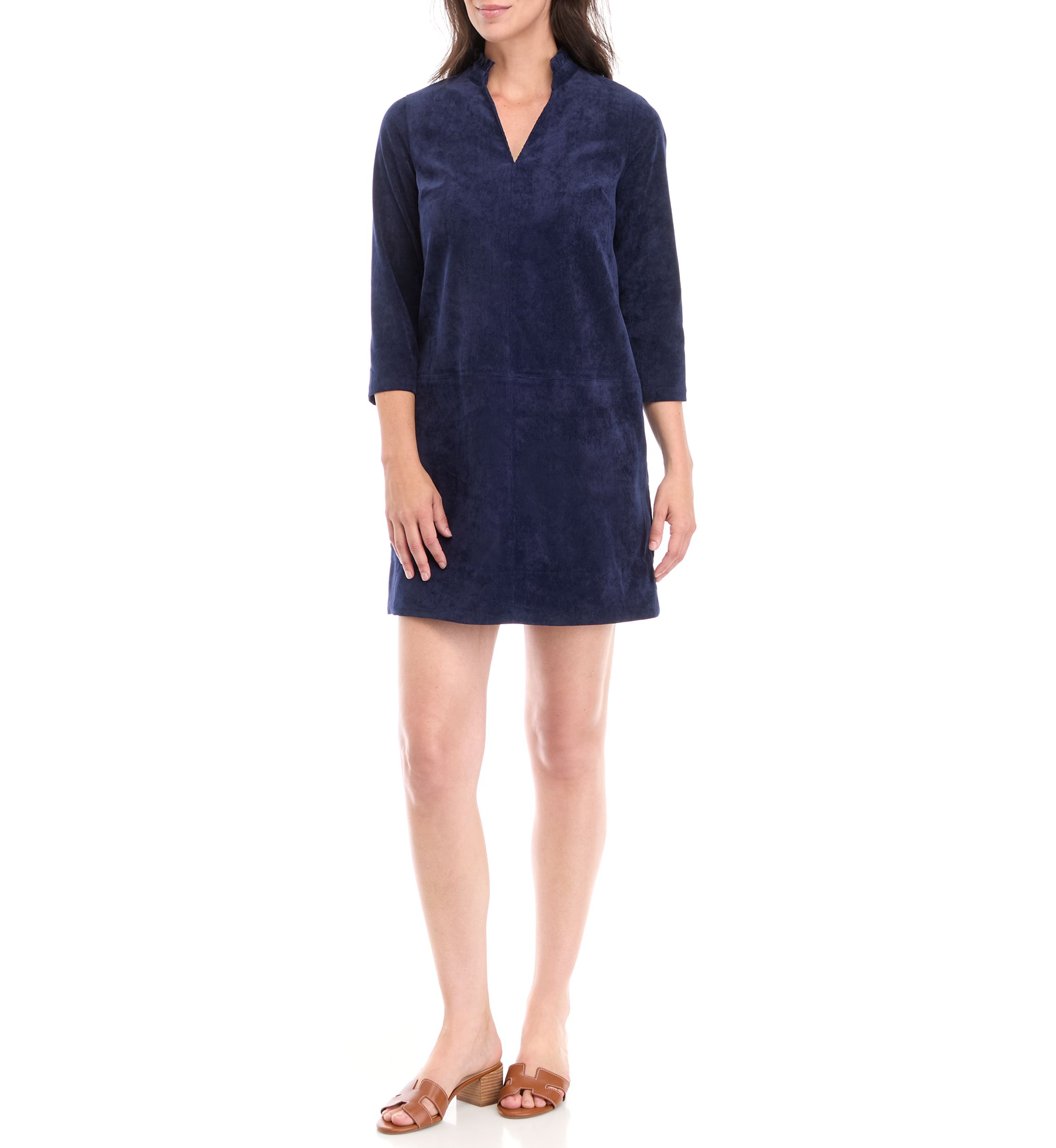 Petite 3/4 Sleeve Corded Collar Dress 