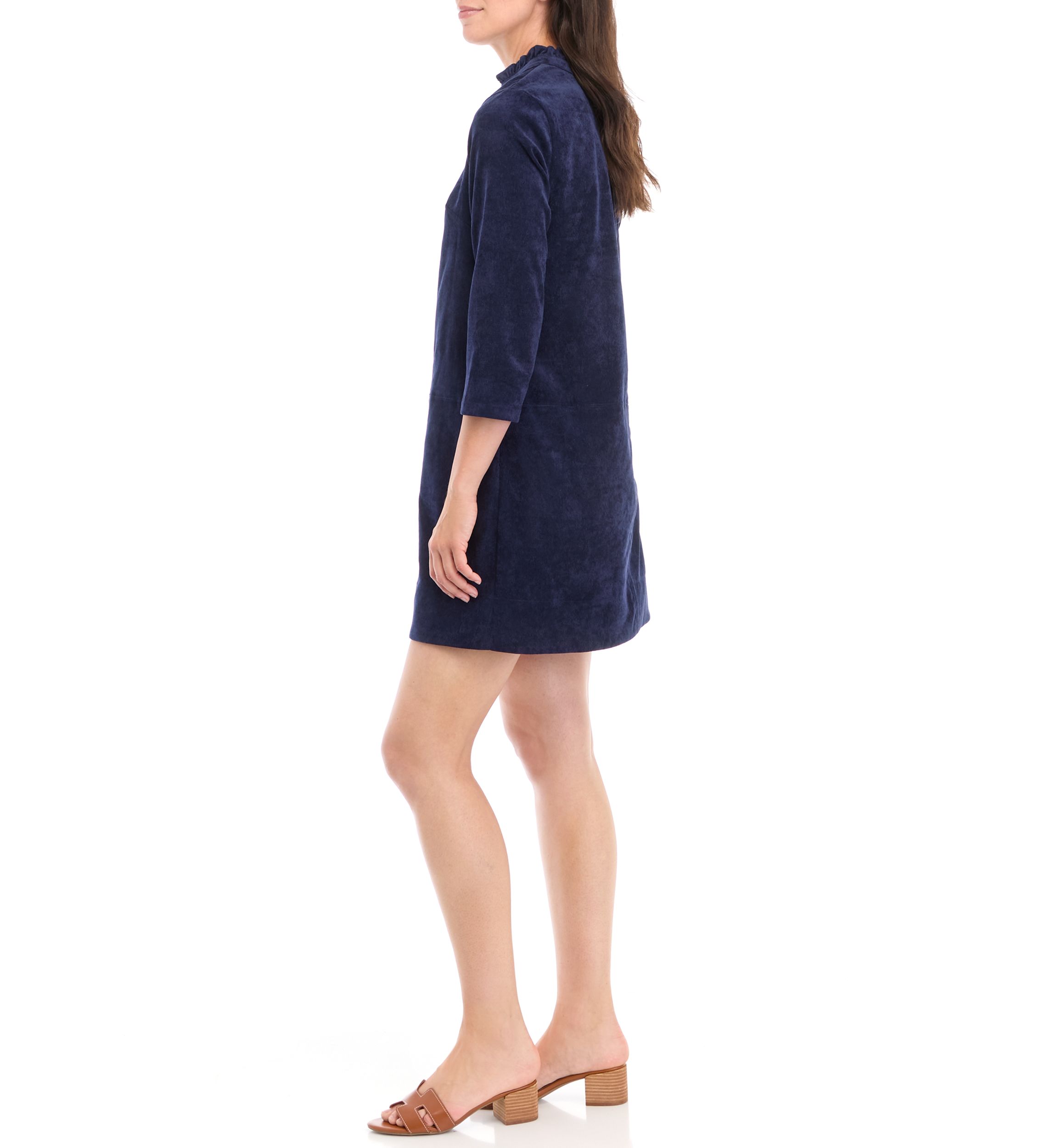 Petite 3/4 Sleeve Corded Collar Dress 