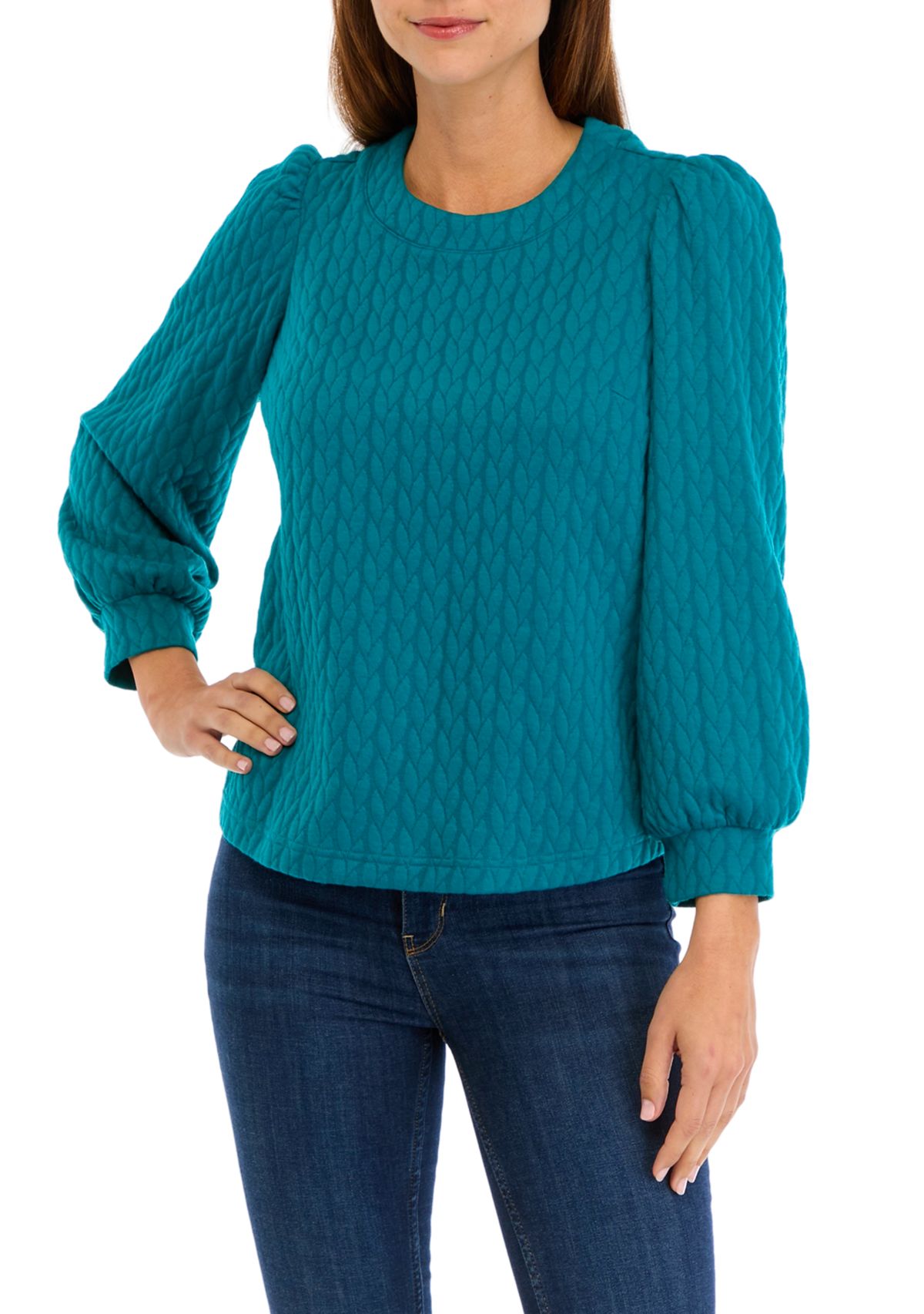 Womens Long Puff Sleeve Quilted Sweatshirt