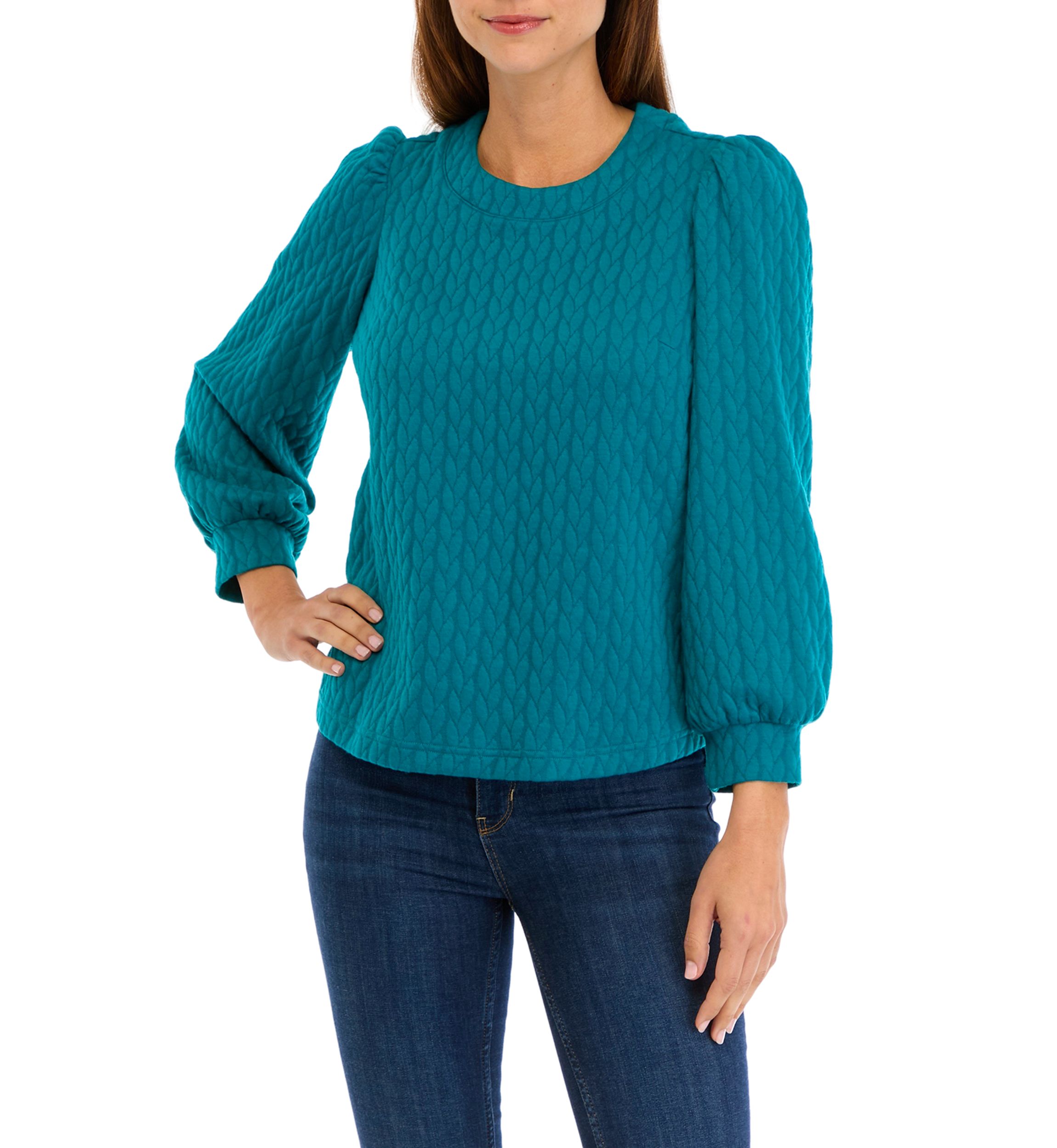 Womens Long Puff Sleeve Quilted Sweatshirt