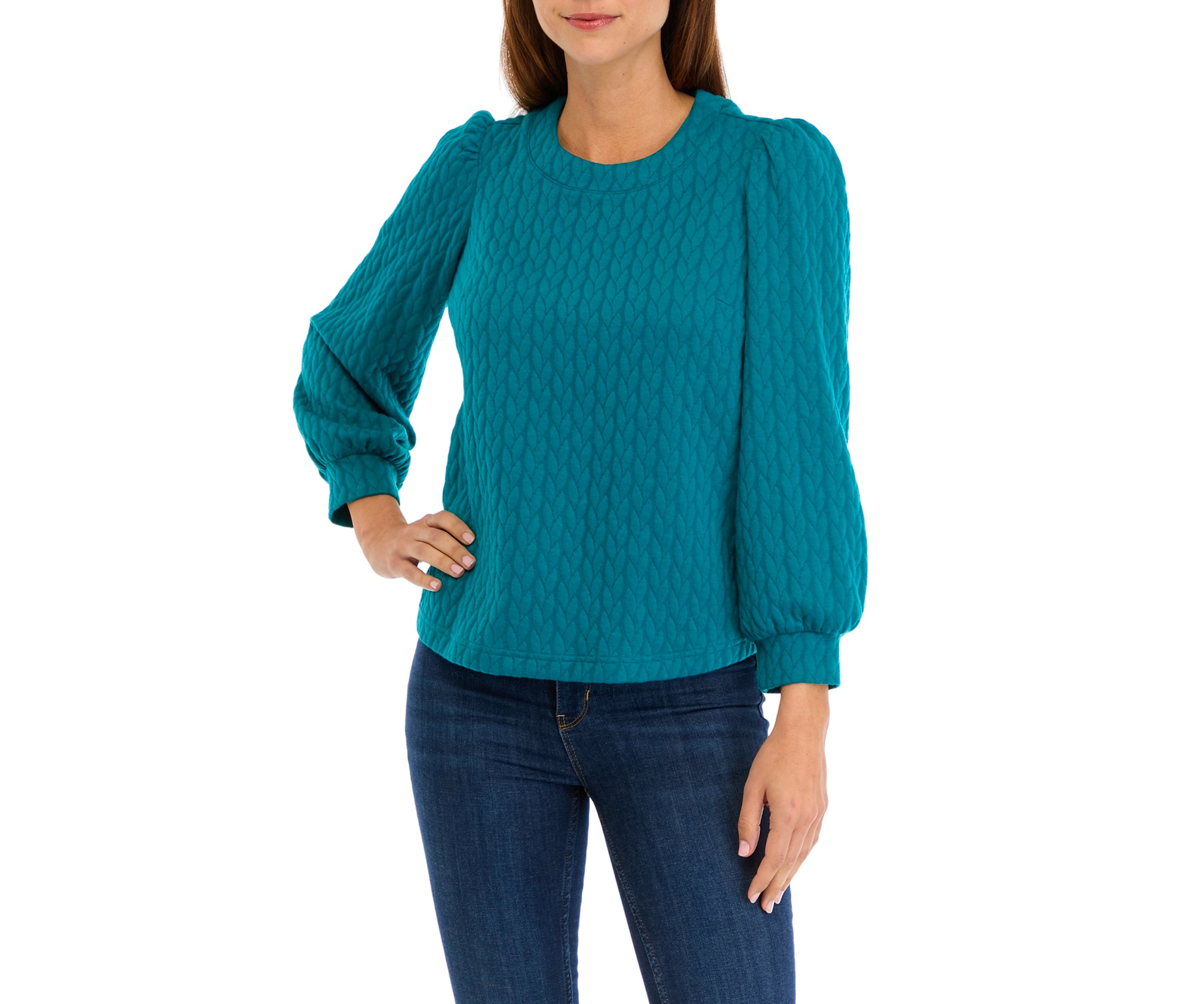 Womens Long Puff Sleeve Quilted Sweatshirt