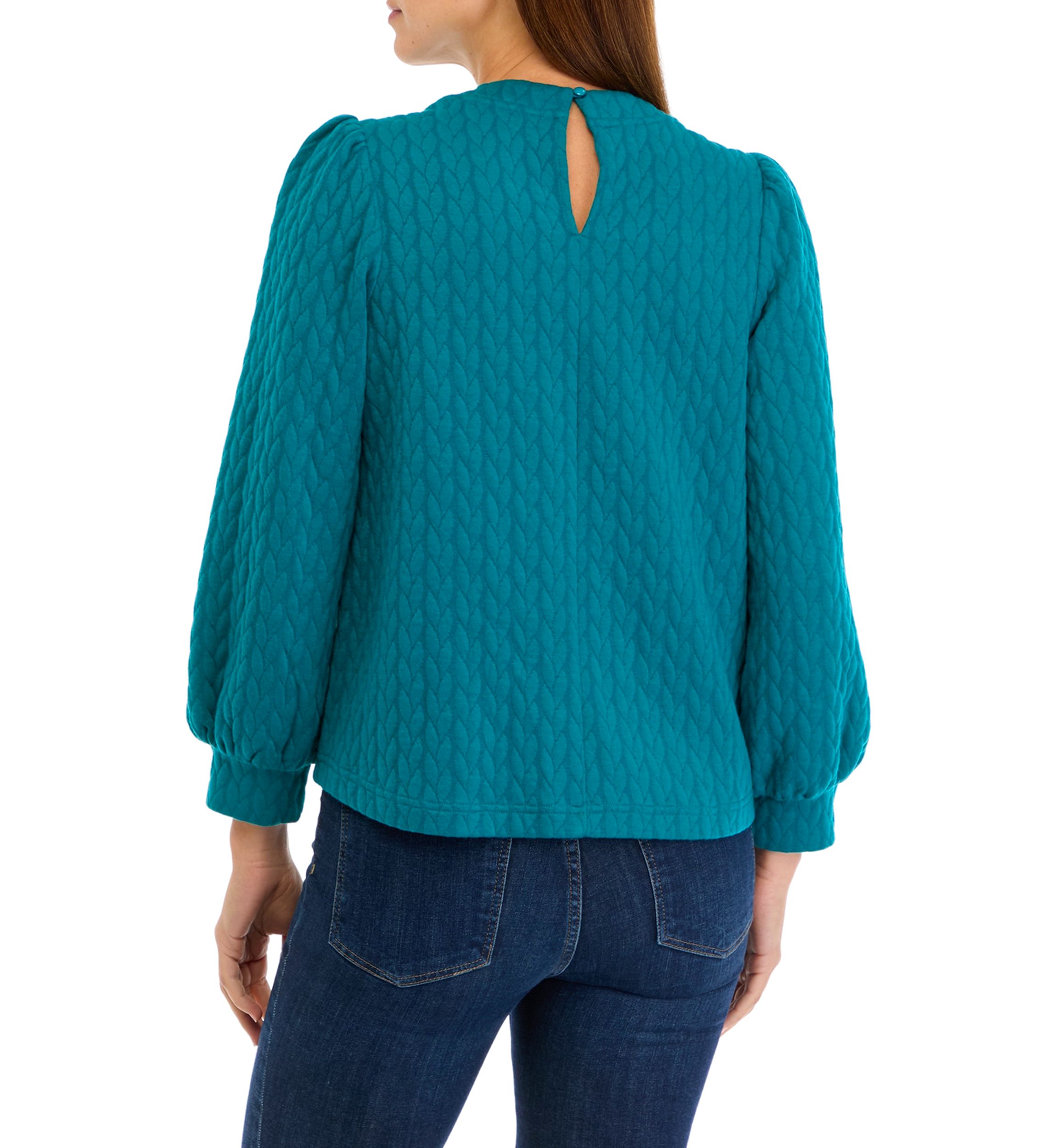 Womens Long Puff Sleeve Quilted Sweatshirt