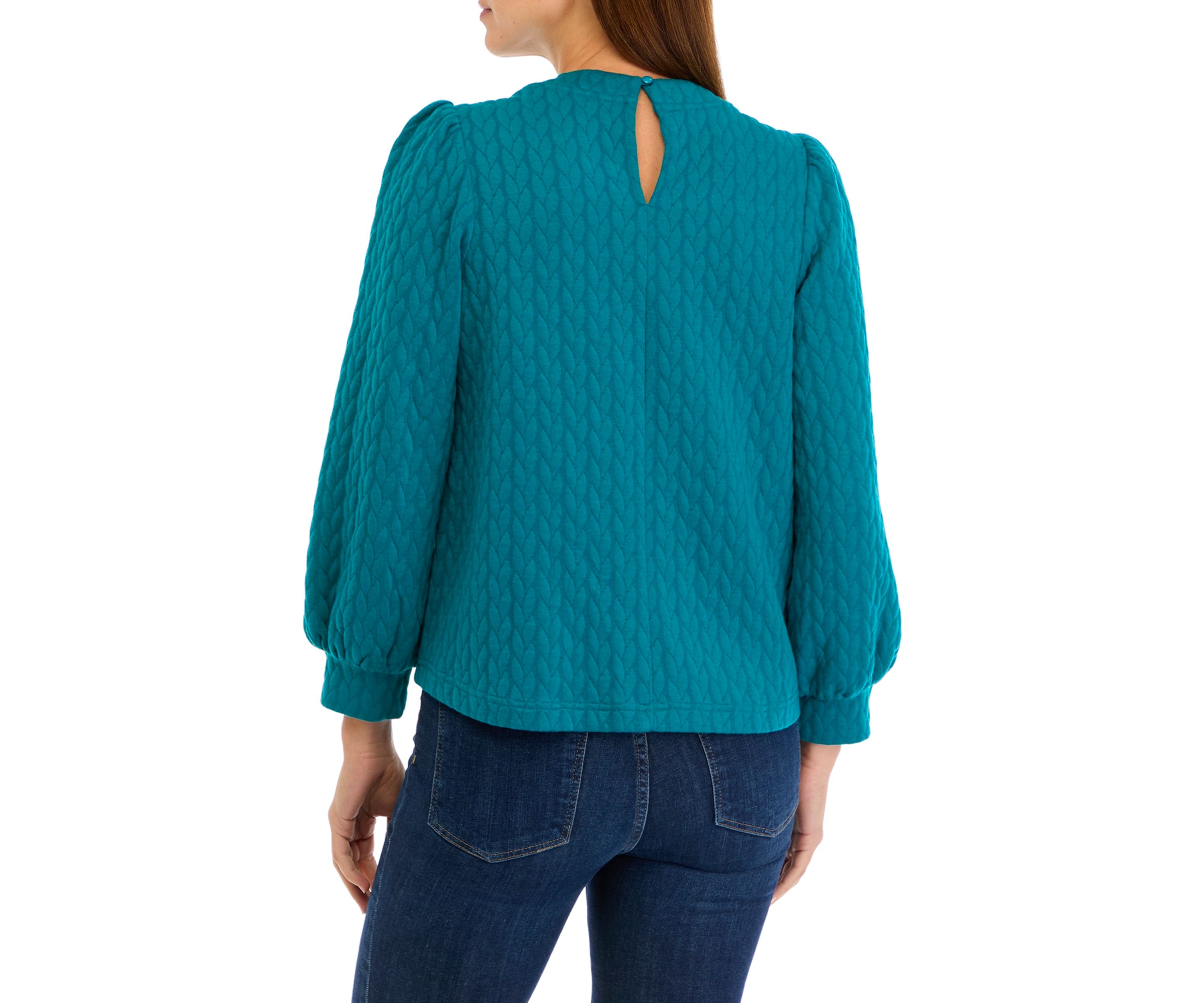 Womens Long Puff Sleeve Quilted Sweatshirt