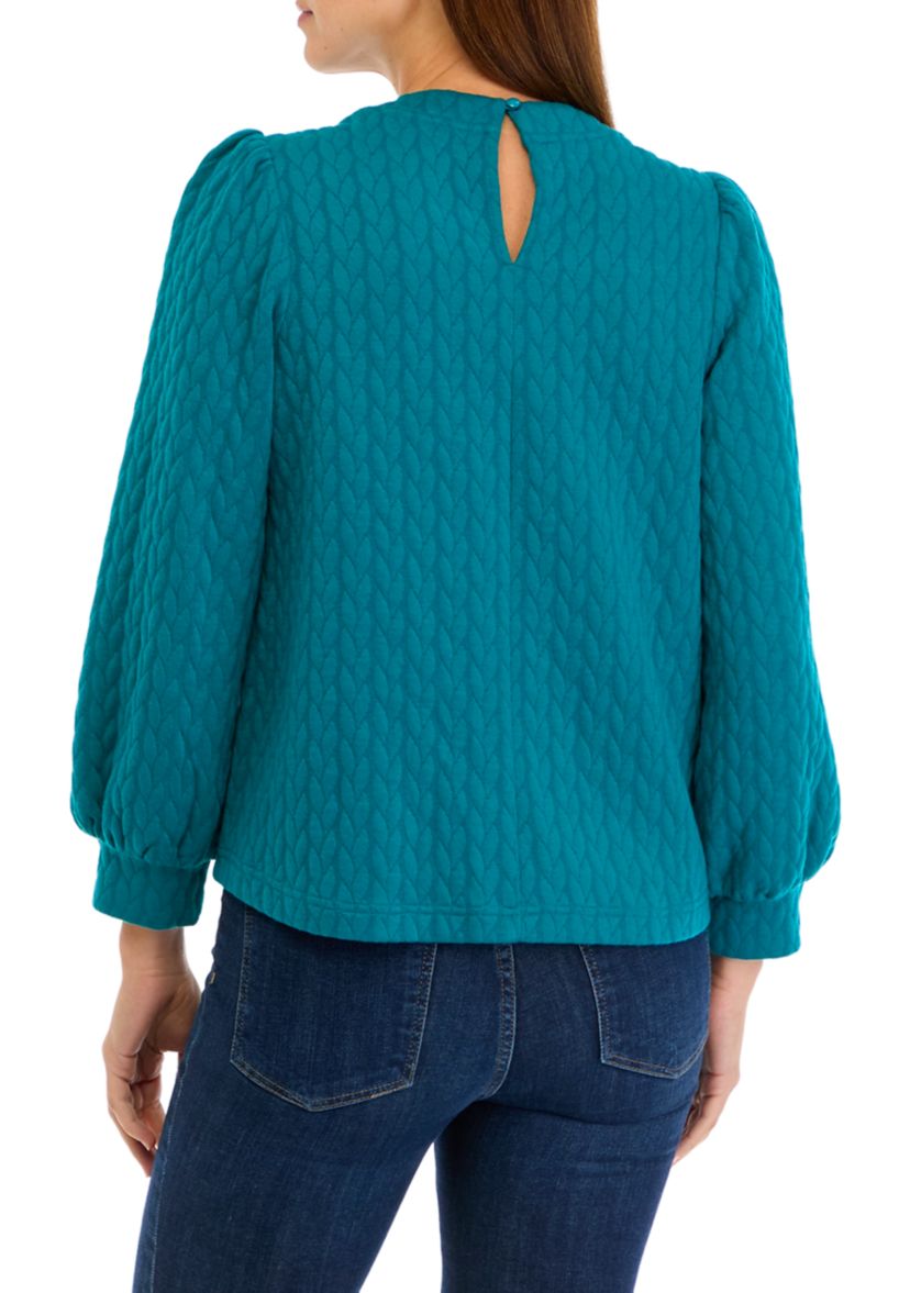 Womens Long Puff Sleeve Quilted Sweatshirt