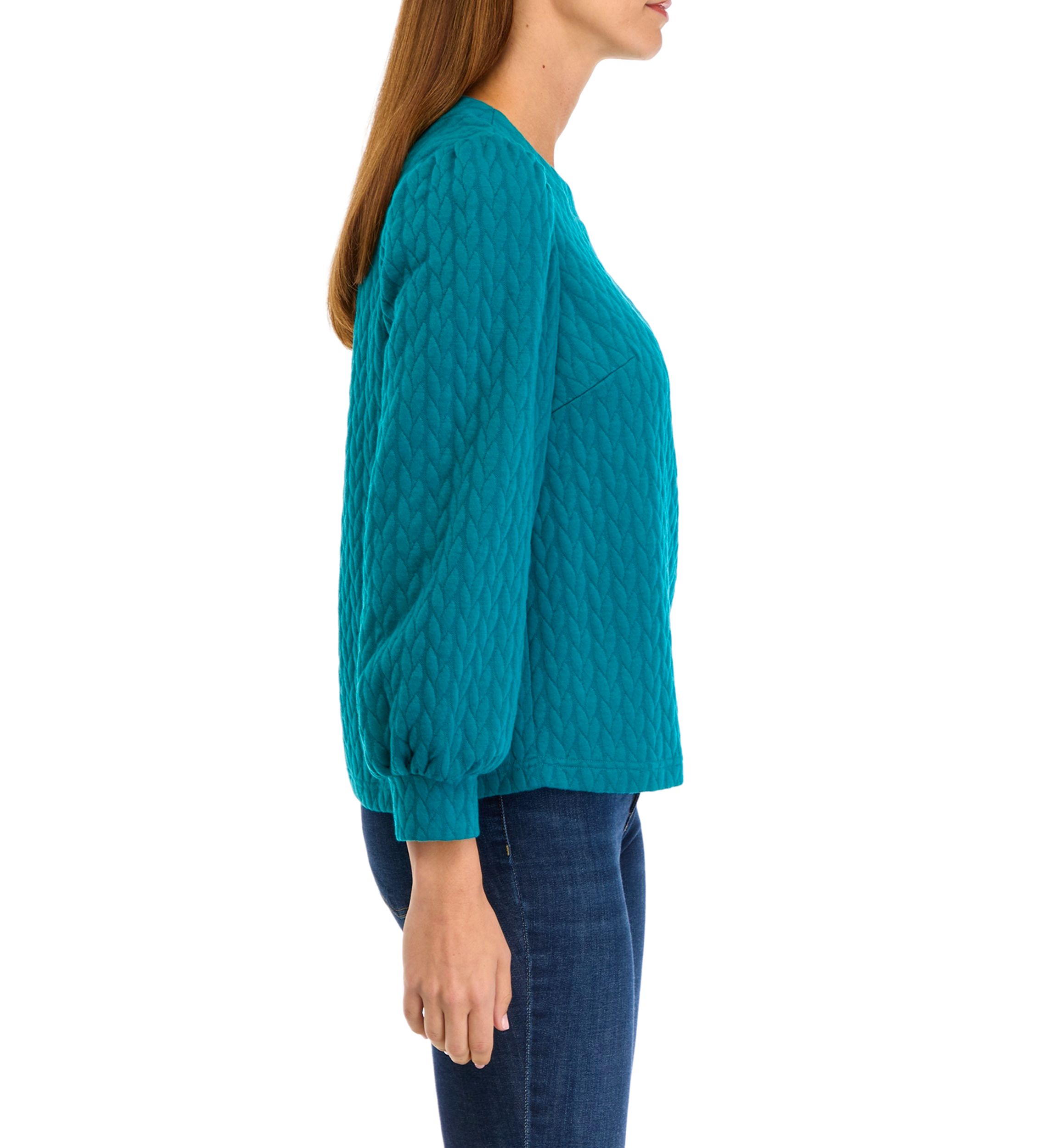 Womens Long Puff Sleeve Quilted Sweatshirt