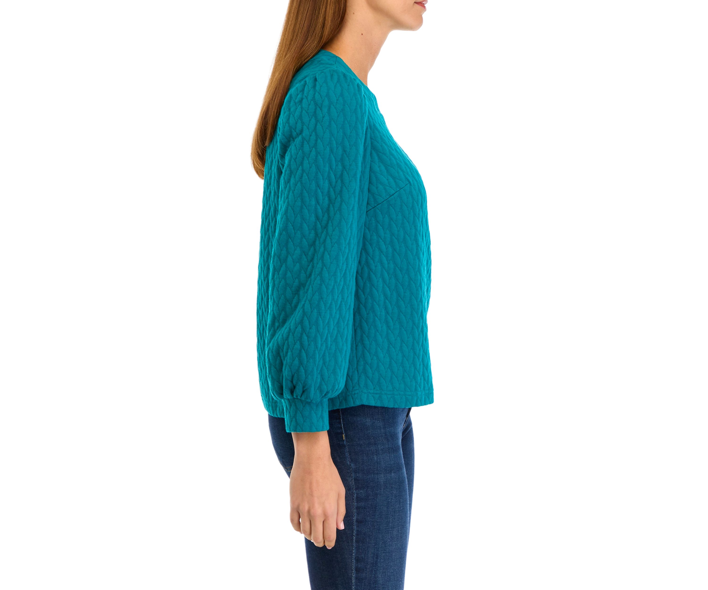 Womens Long Puff Sleeve Quilted Sweatshirt