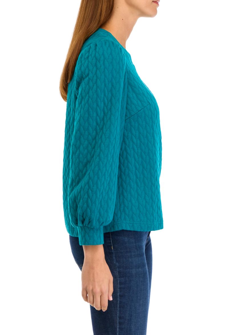 Womens Long Puff Sleeve Quilted Sweatshirt