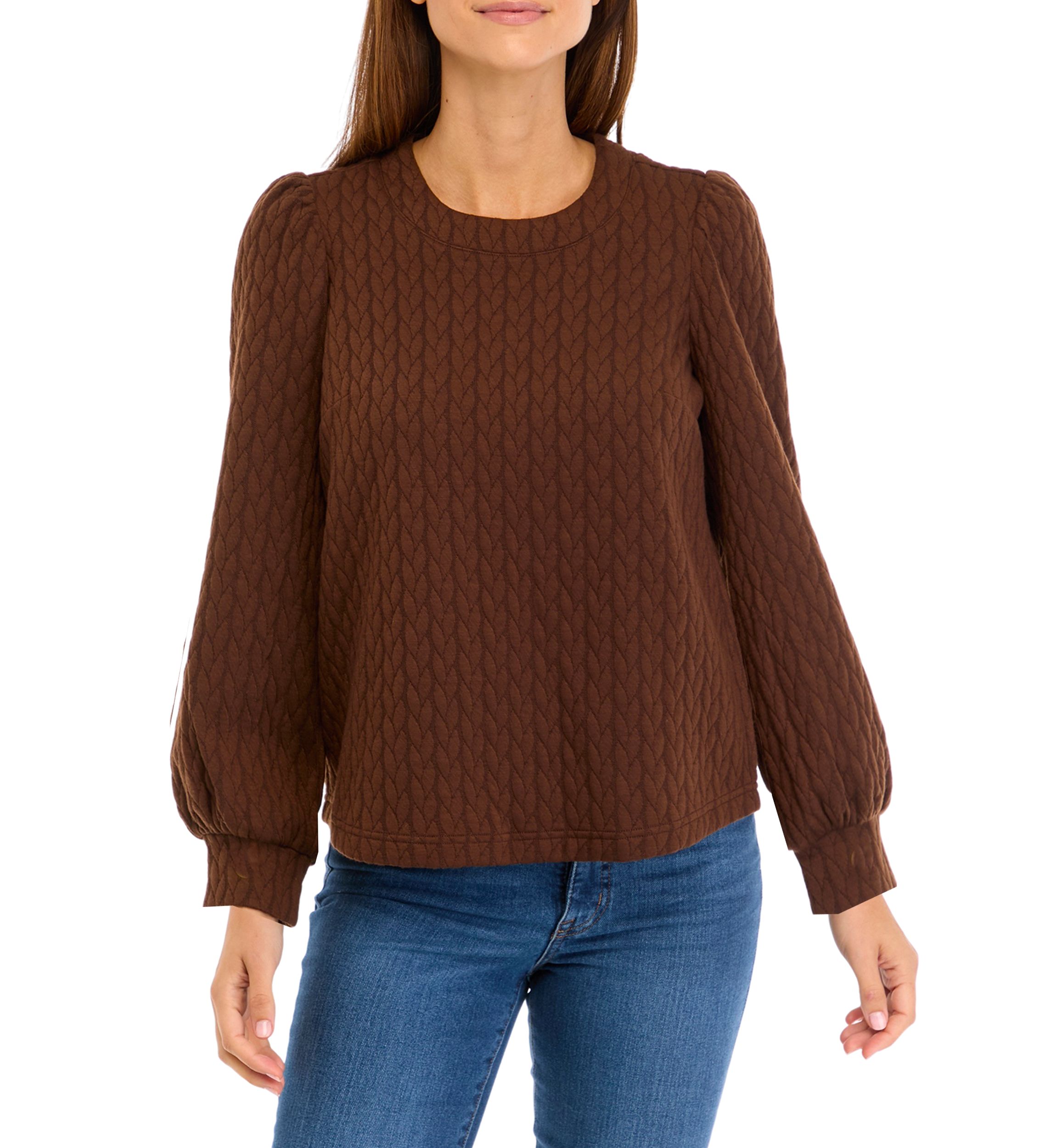 Petite Long Puff Sleeve Quilted Sweatshirt