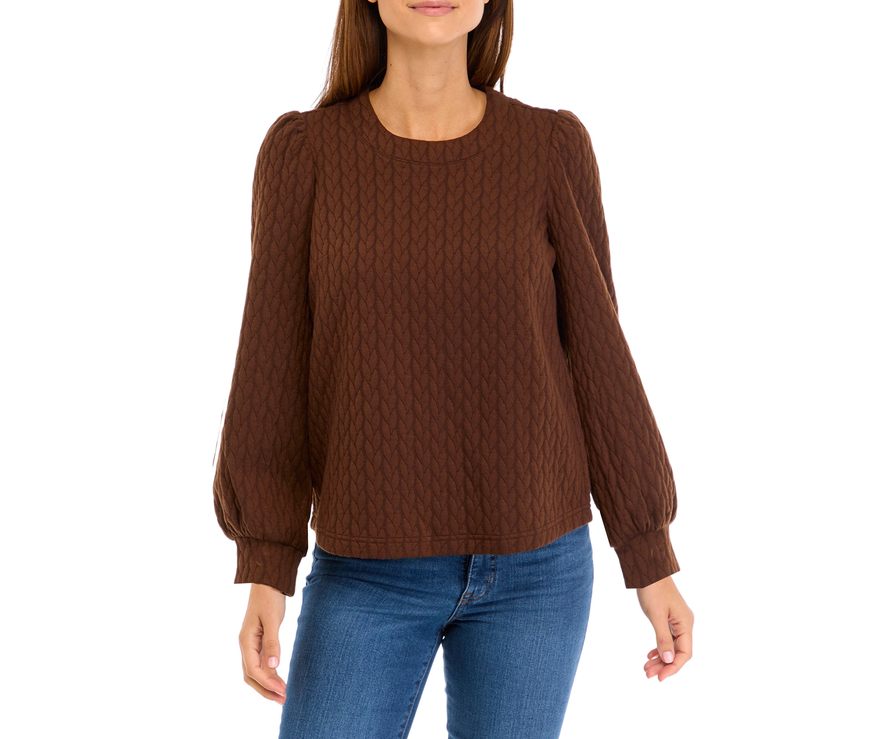 Petite Long Puff Sleeve Quilted Sweatshirt