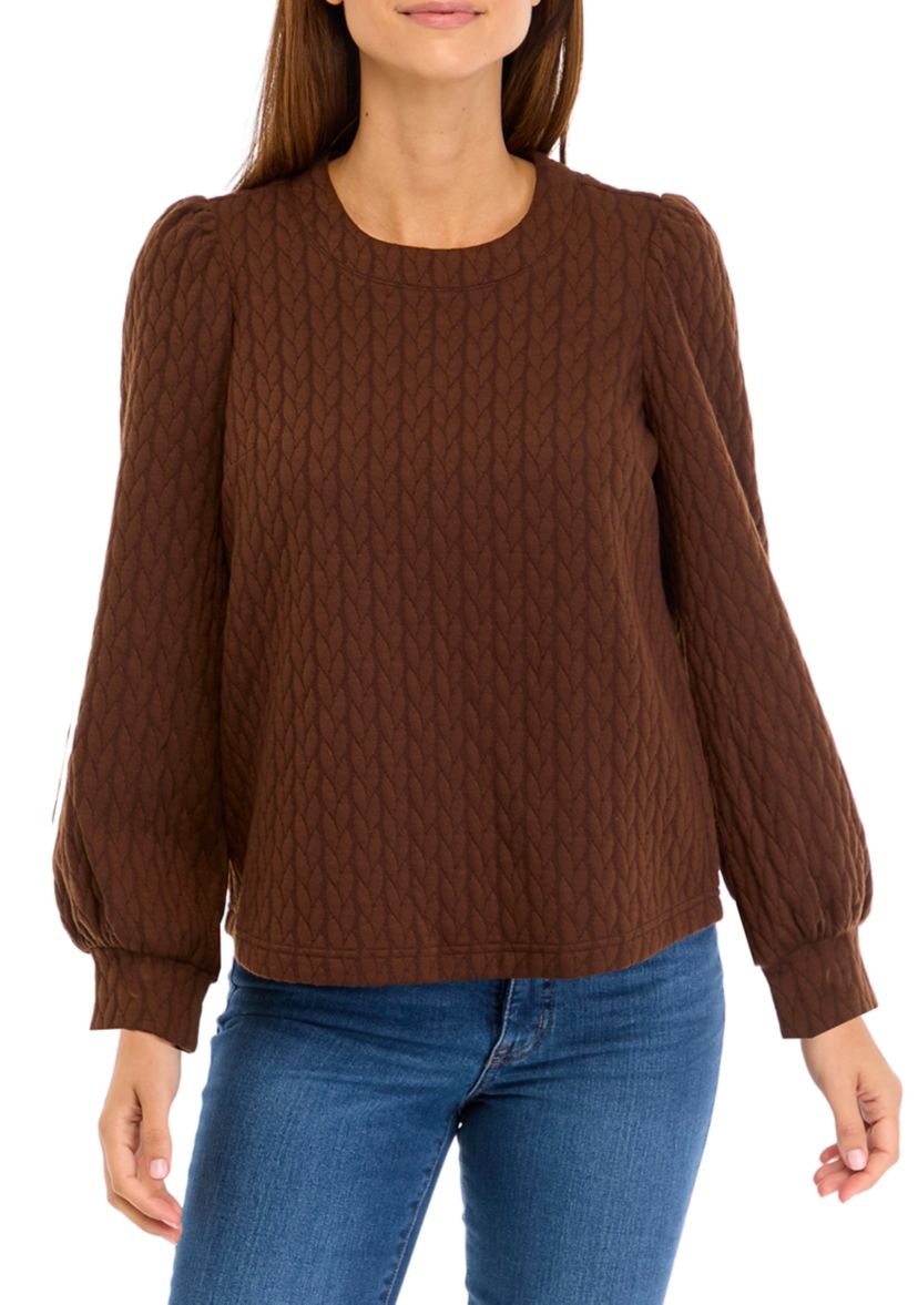 Petite Long Puff Sleeve Quilted Sweatshirt