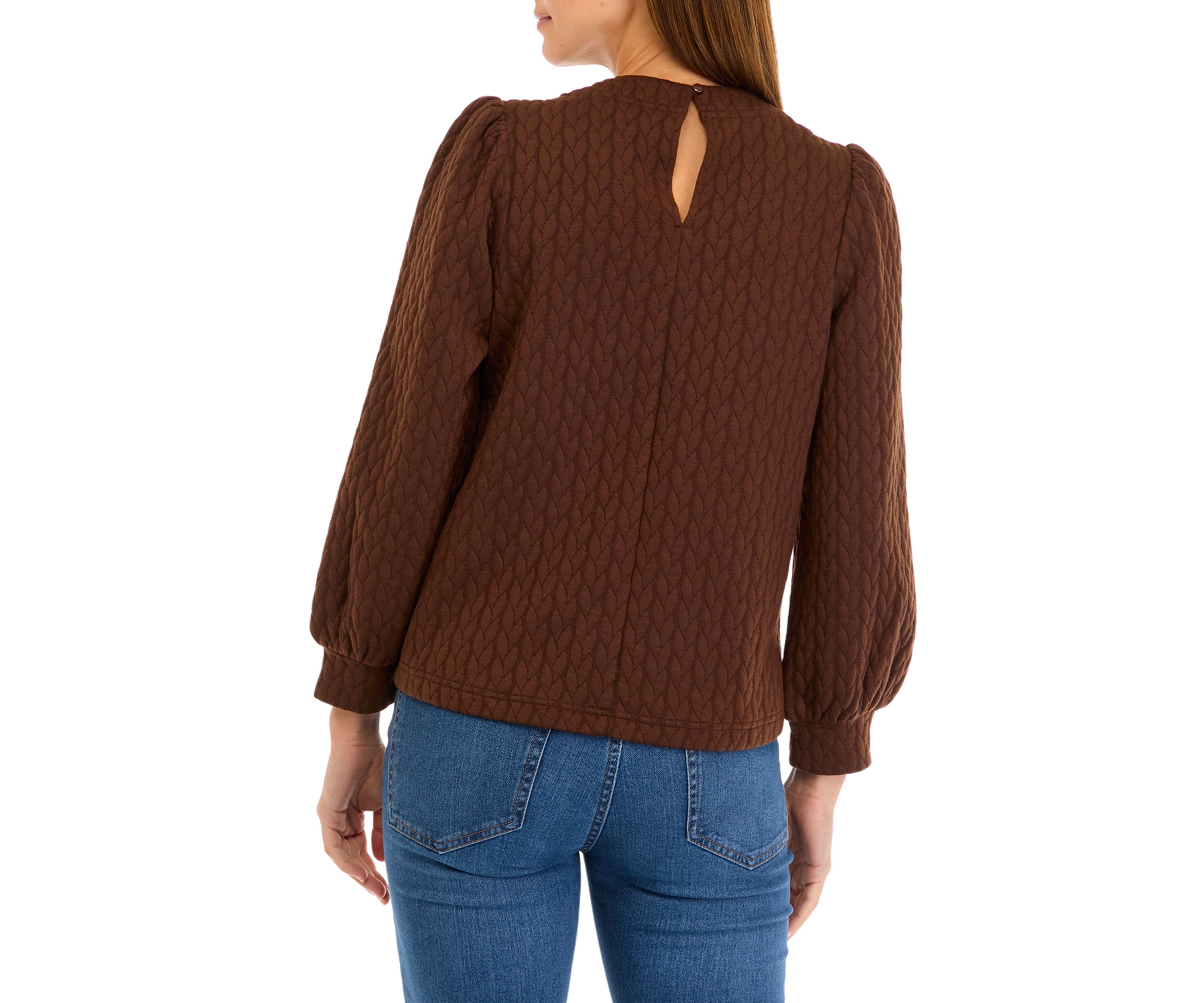 Petite Long Puff Sleeve Quilted Sweatshirt