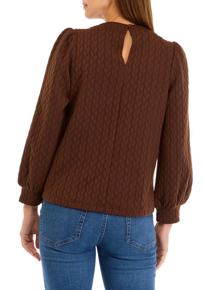 Petite Long Puff Sleeve Quilted Sweatshirt