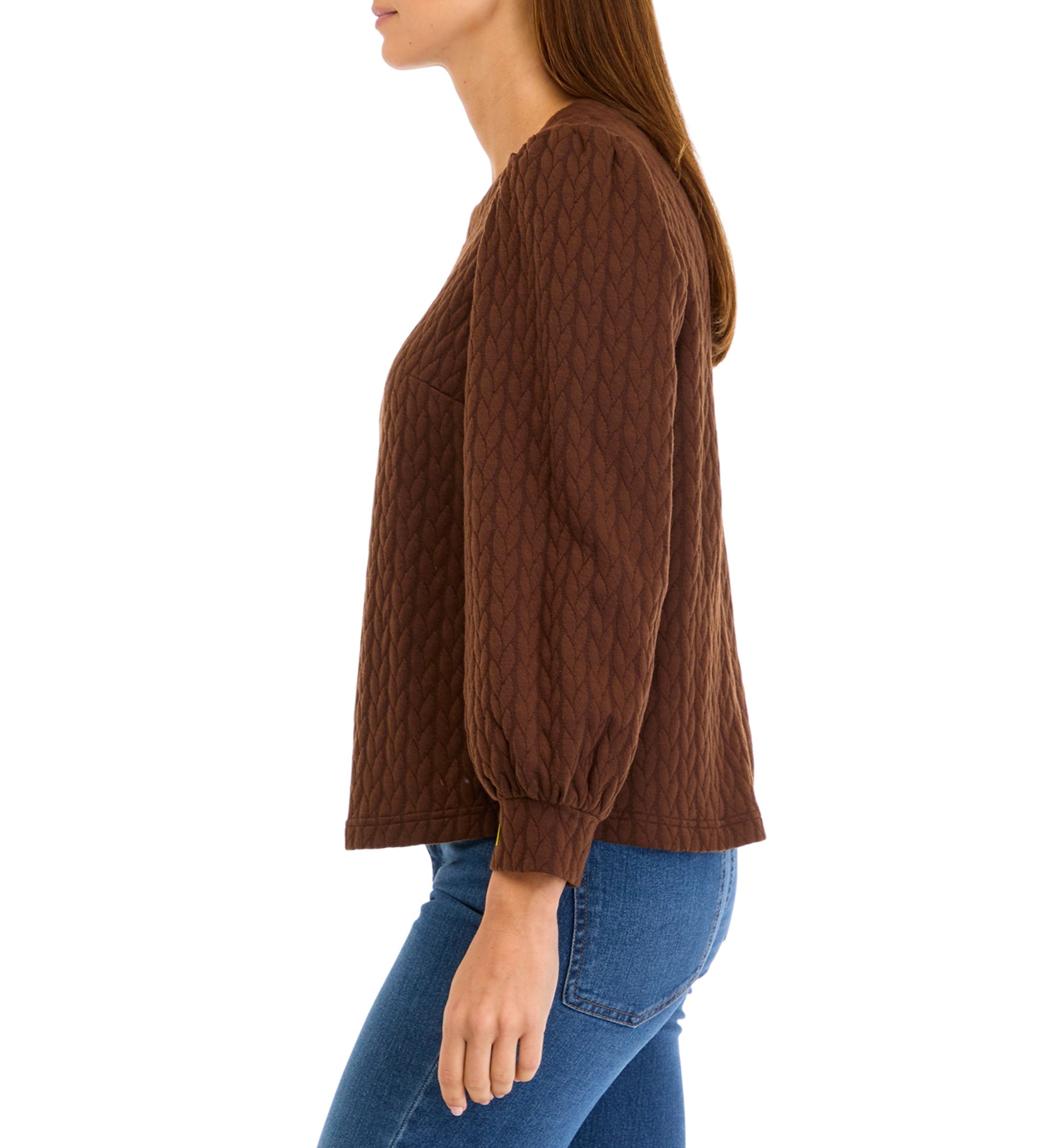 Petite Long Puff Sleeve Quilted Sweatshirt