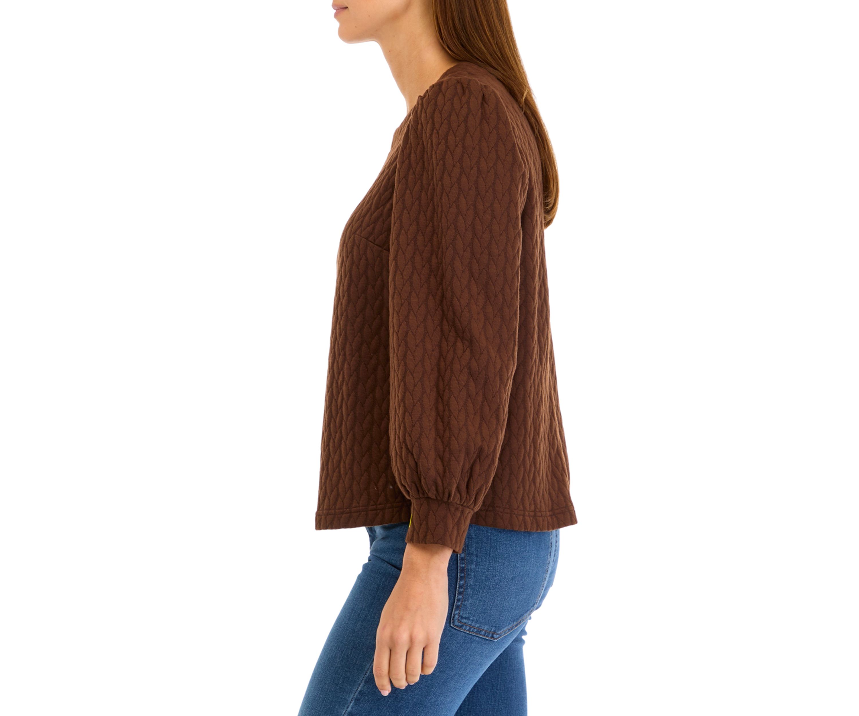Petite Long Puff Sleeve Quilted Sweatshirt