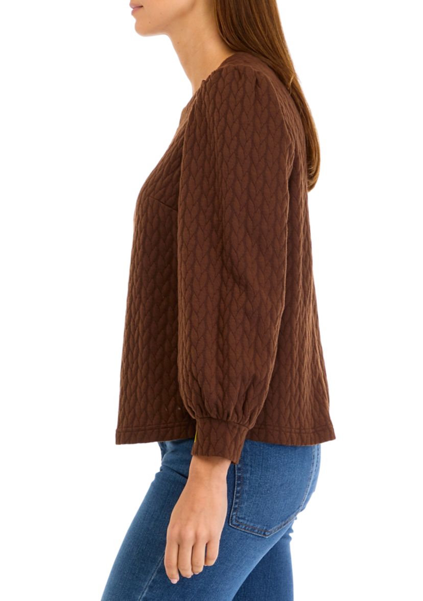 Petite Long Puff Sleeve Quilted Sweatshirt