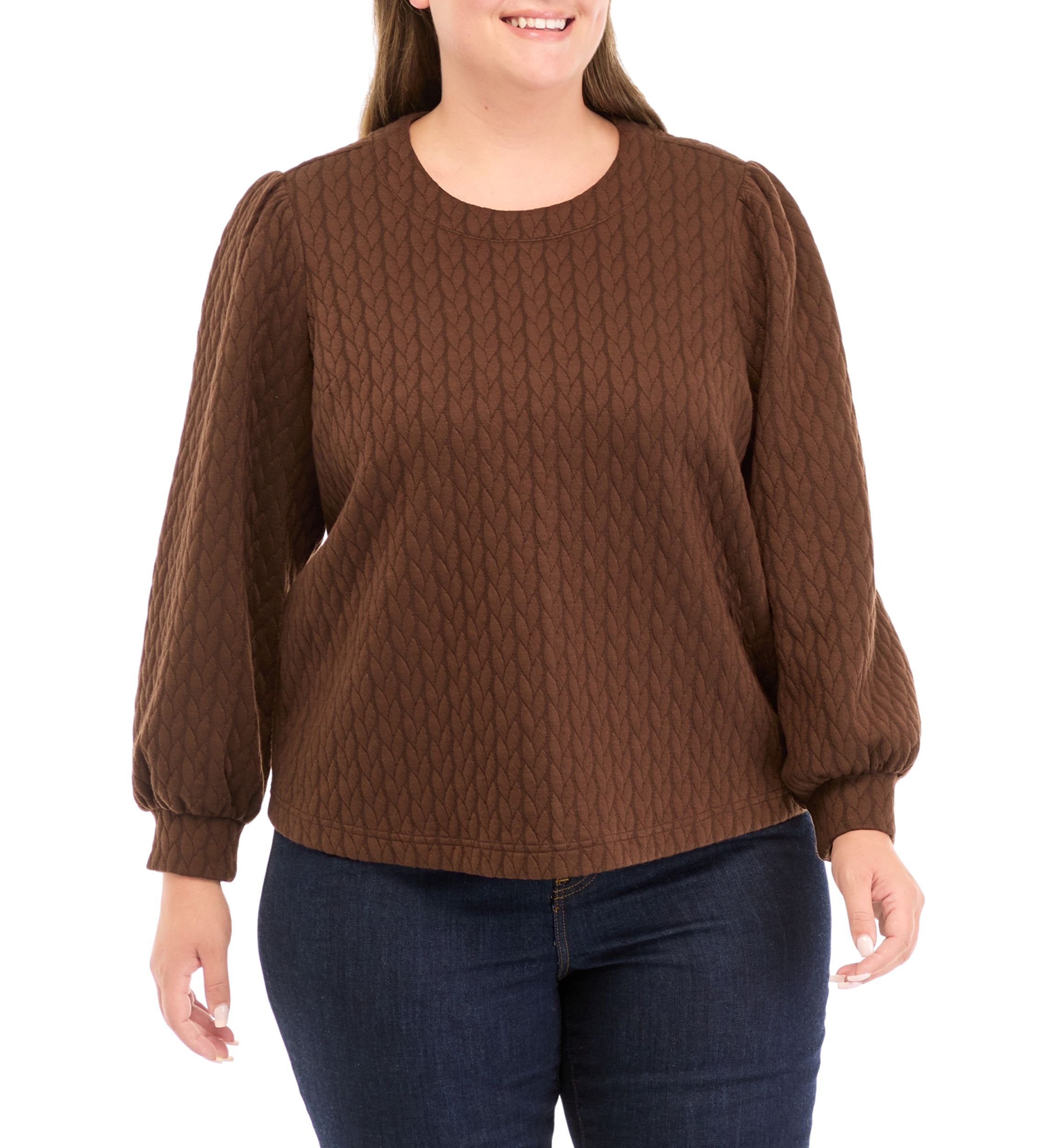 Plus Size Puff Sleeve Quilted Sweatshirt