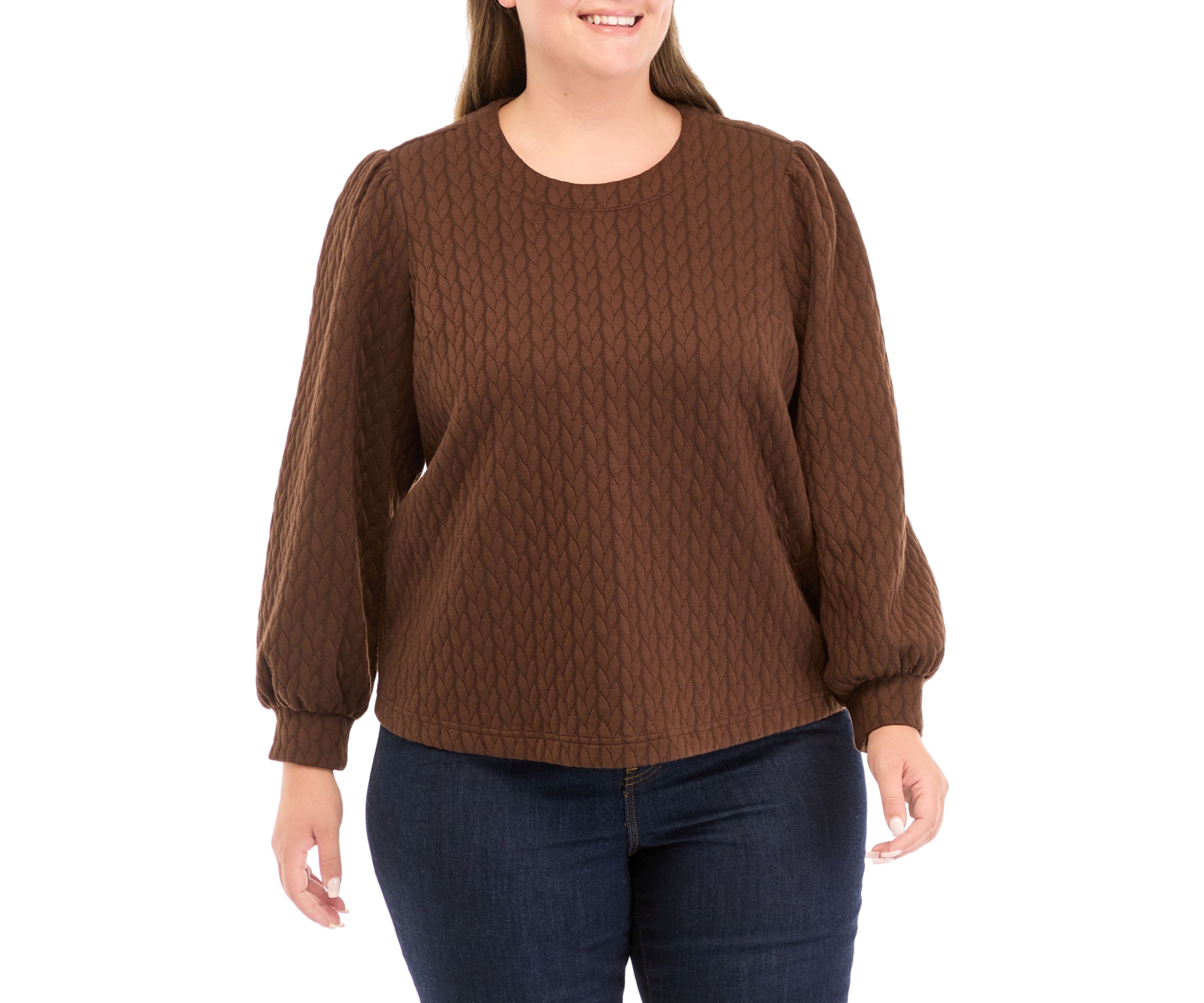 Plus Size Puff Sleeve Quilted Sweatshirt