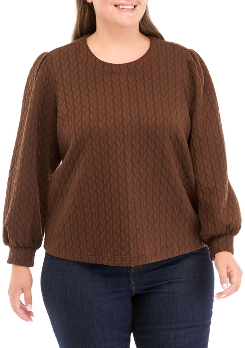Plus Size Puff Sleeve Quilted Sweatshirt