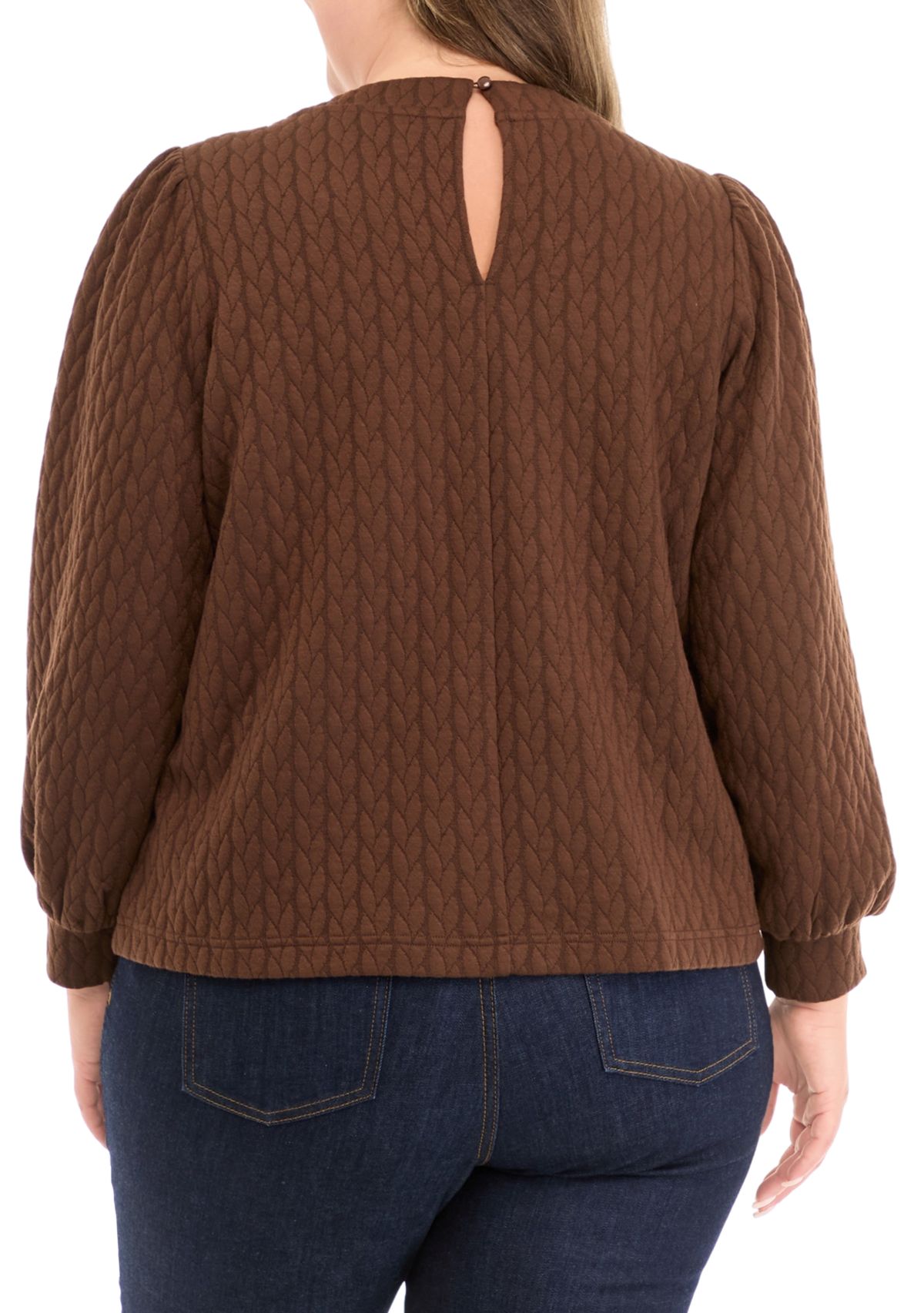 Plus Size Puff Sleeve Quilted Sweatshirt