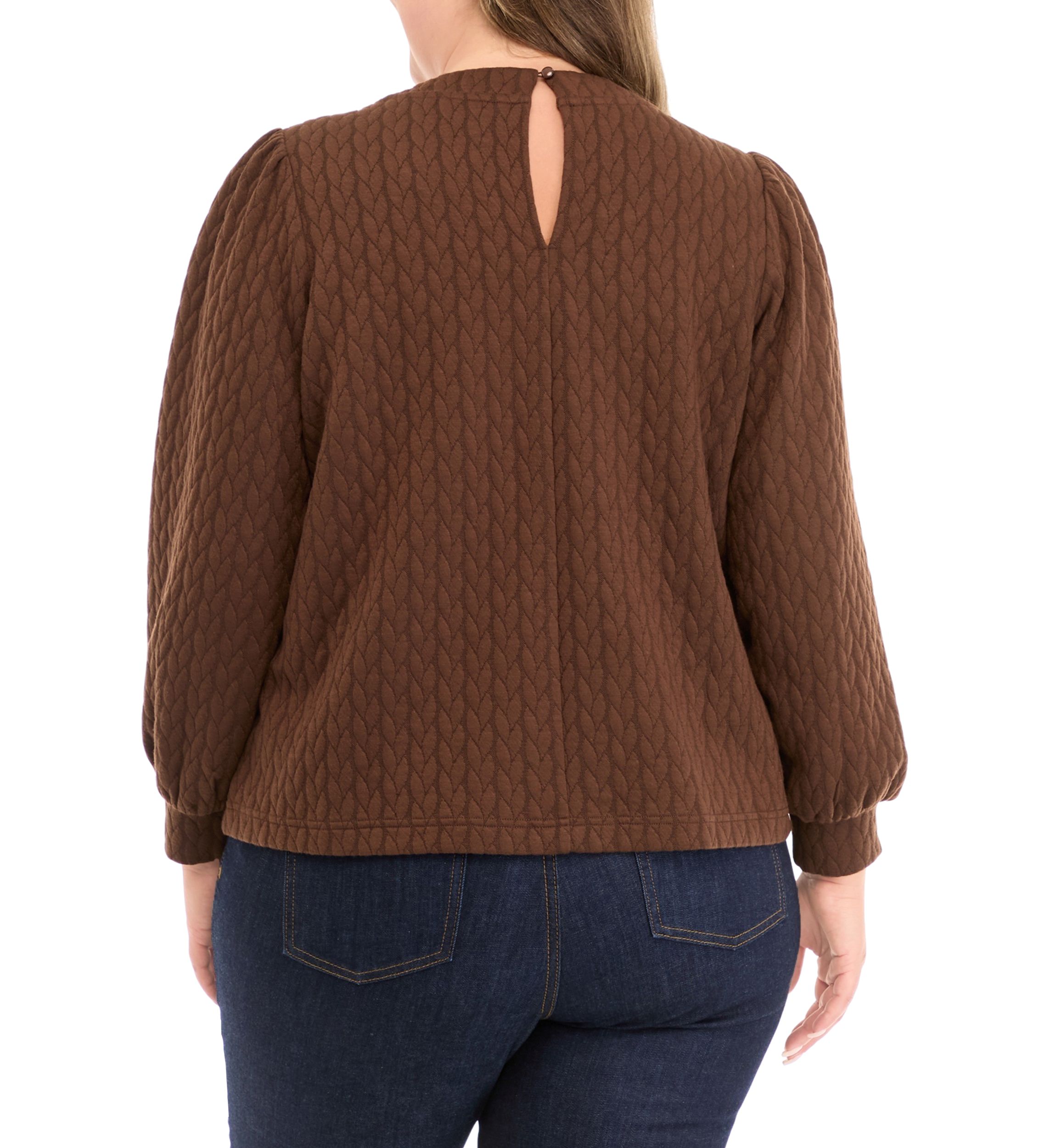 Plus Size Puff Sleeve Quilted Sweatshirt