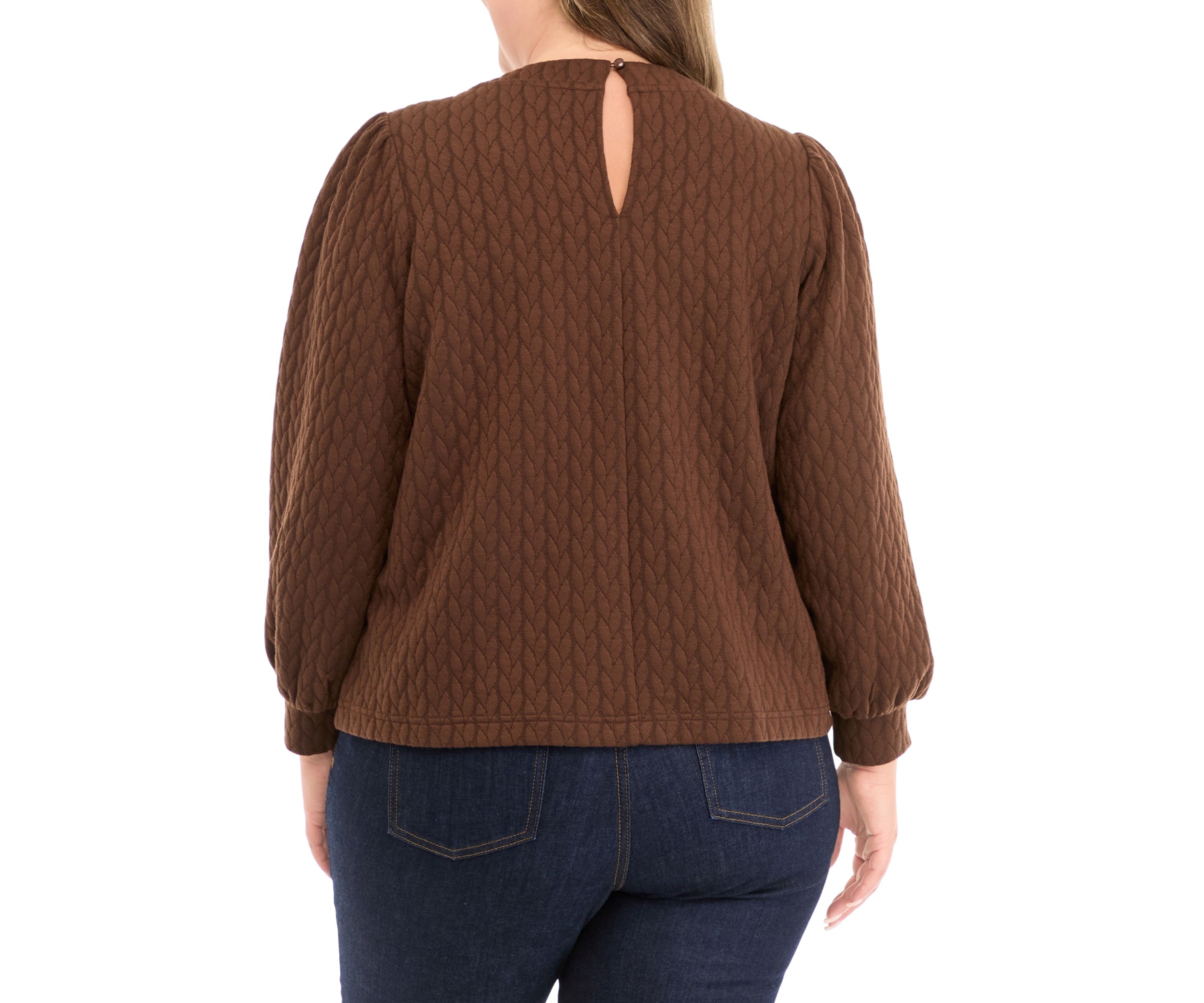 Plus Size Puff Sleeve Quilted Sweatshirt