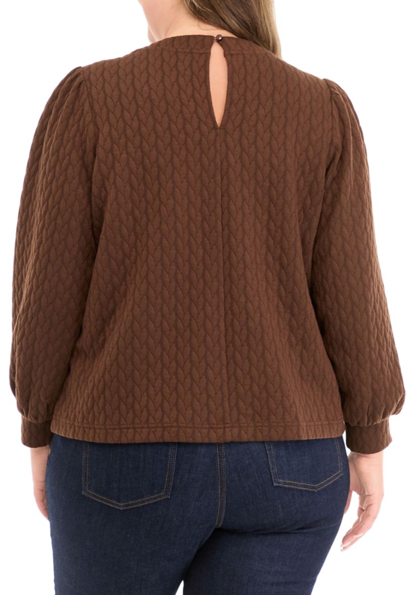 Plus Size Puff Sleeve Quilted Sweatshirt
