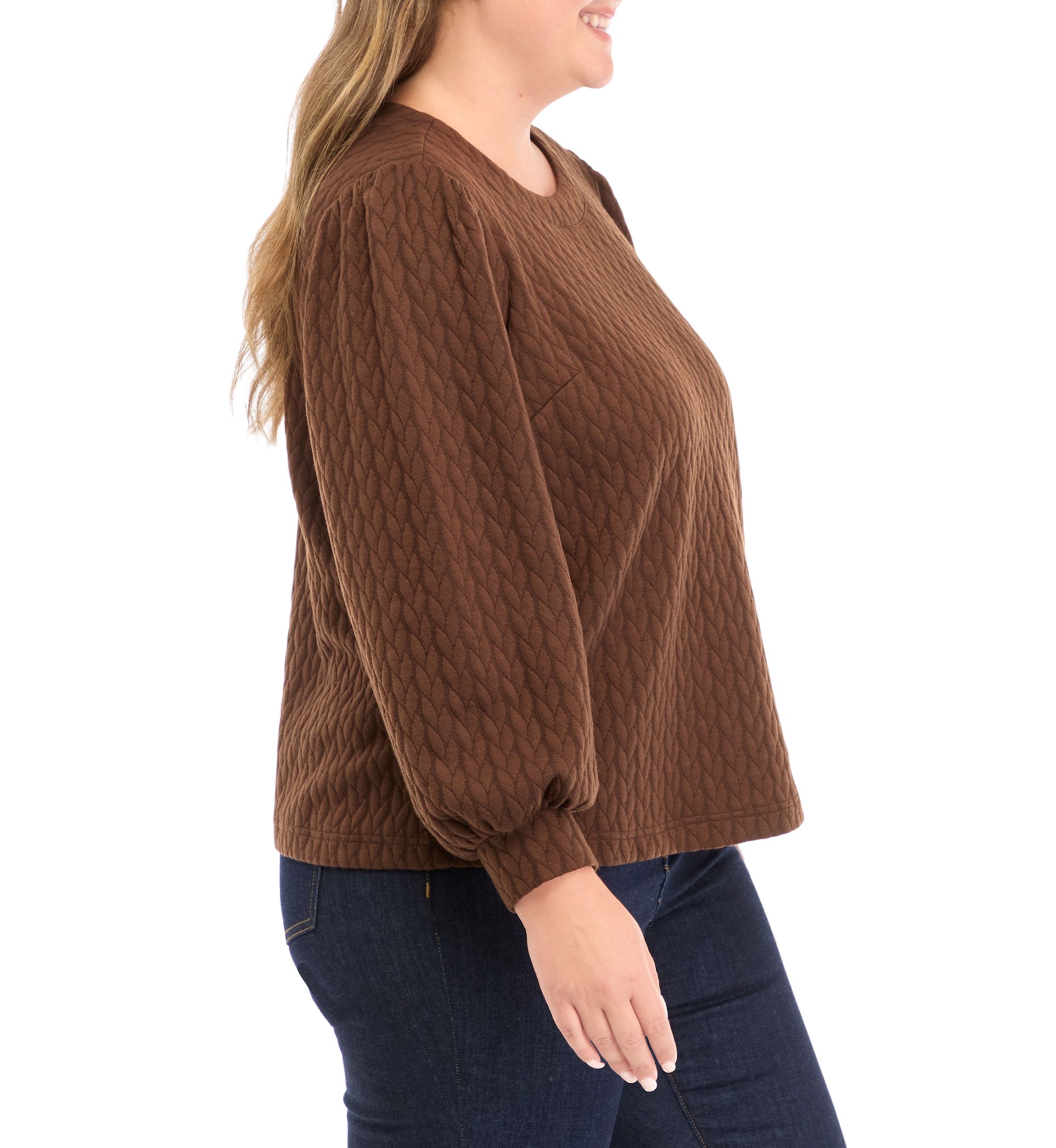 Plus Size Puff Sleeve Quilted Sweatshirt