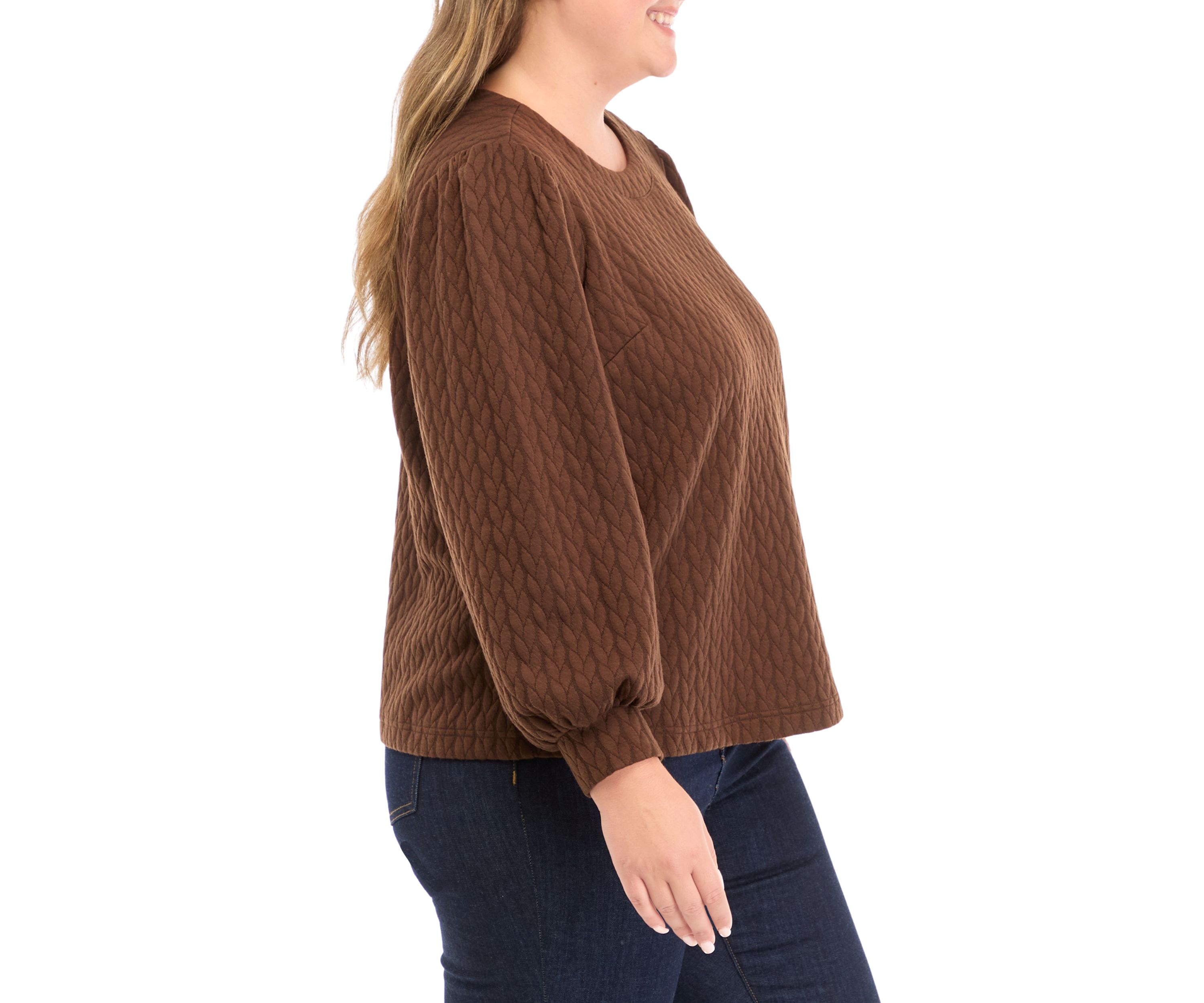 Plus Size Puff Sleeve Quilted Sweatshirt