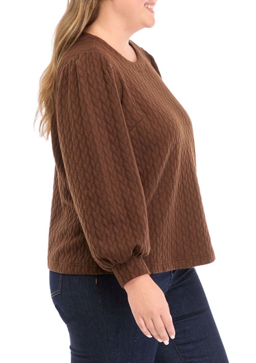 Plus Size Puff Sleeve Quilted Sweatshirt