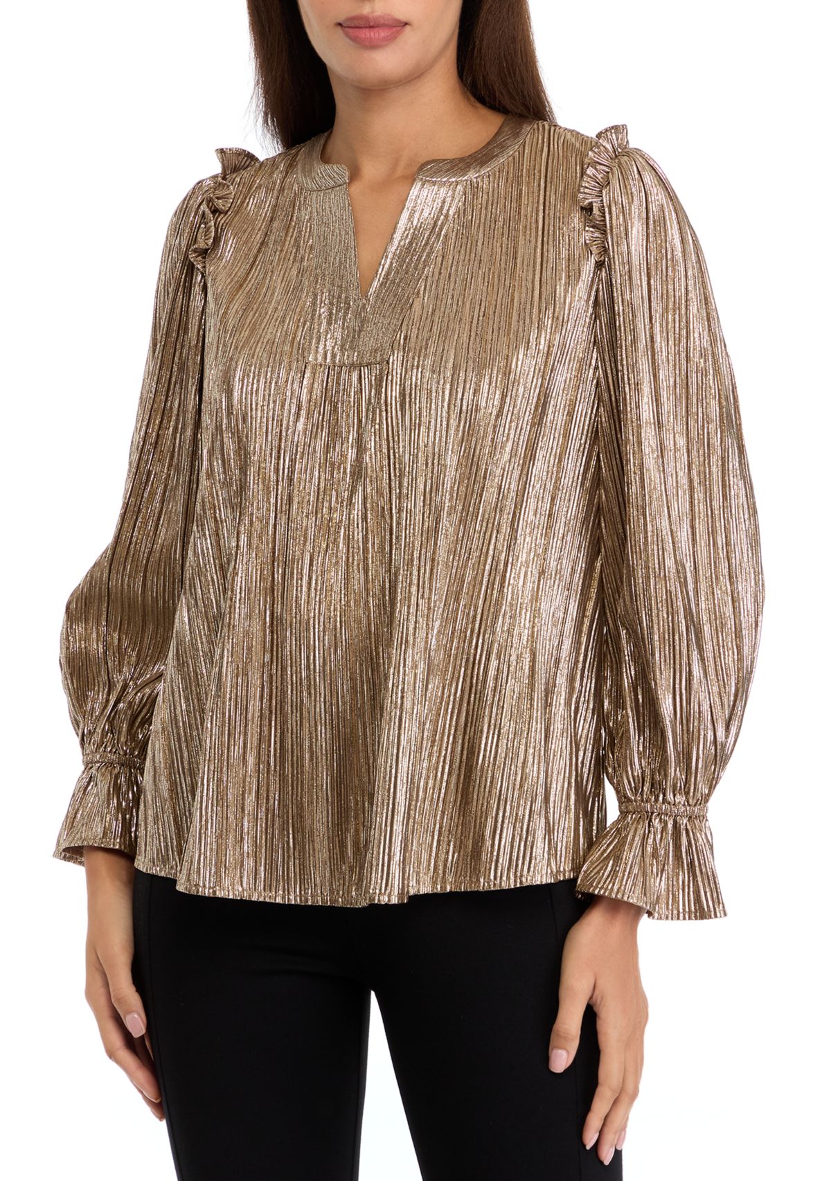 Womens Long Sleeve Split Neck Blouse
