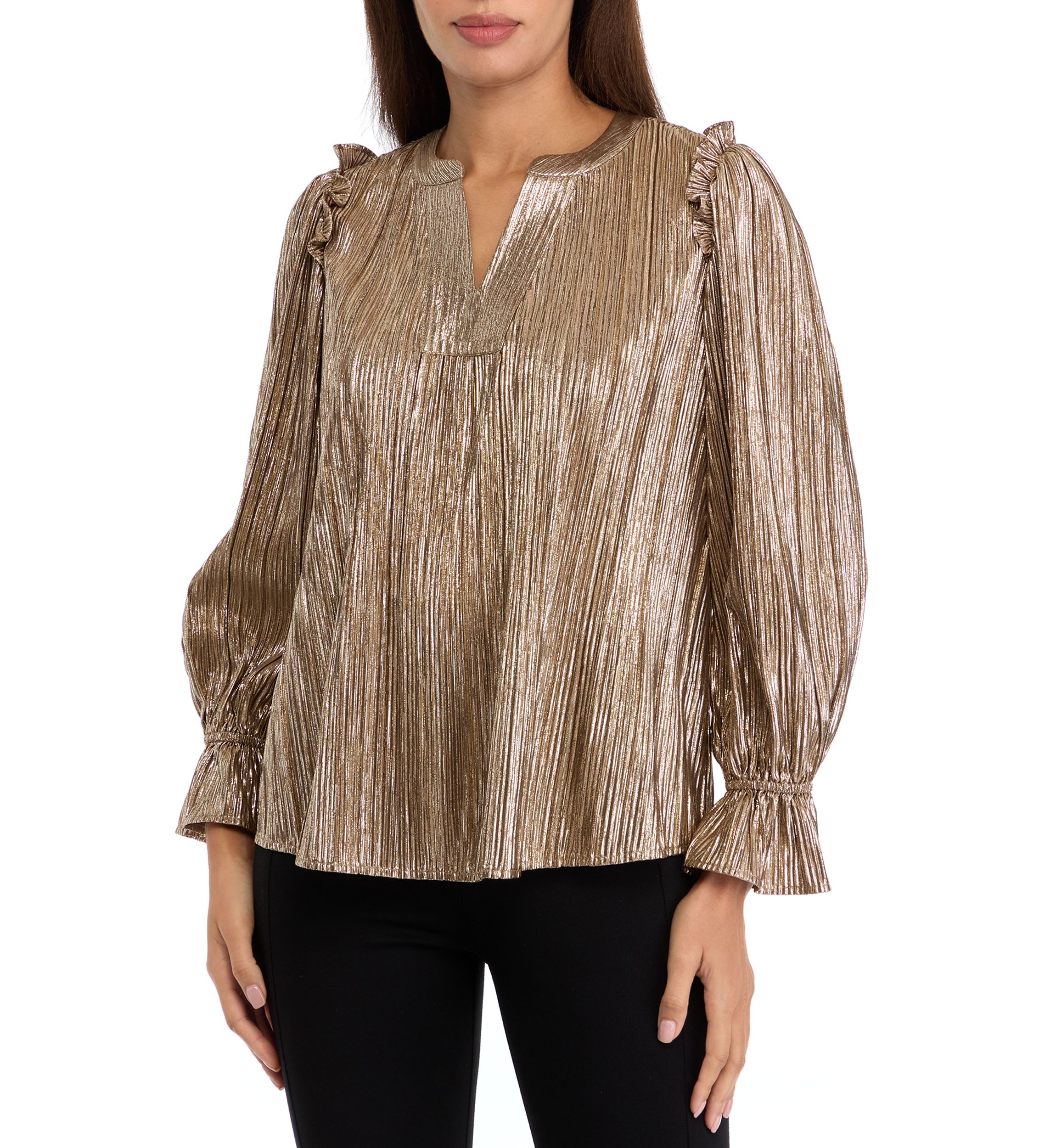 Womens Long Sleeve Split Neck Blouse