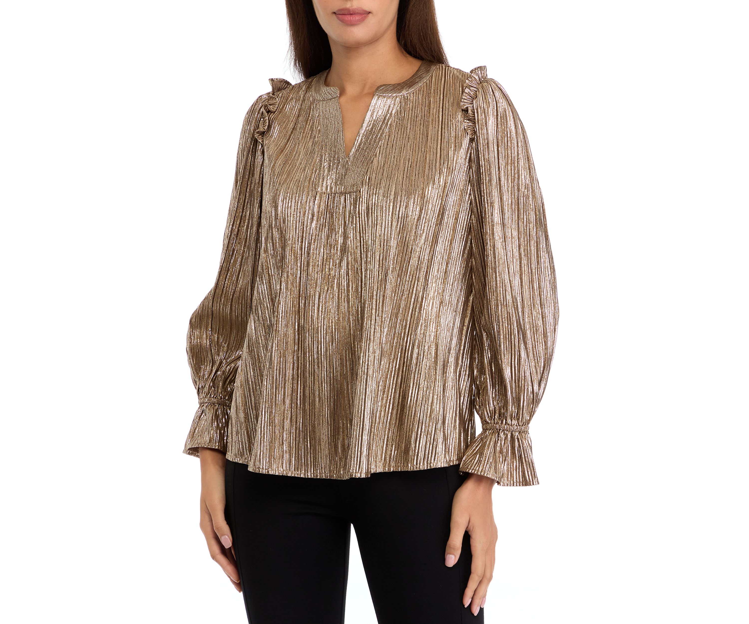 Womens Long Sleeve Split Neck Blouse