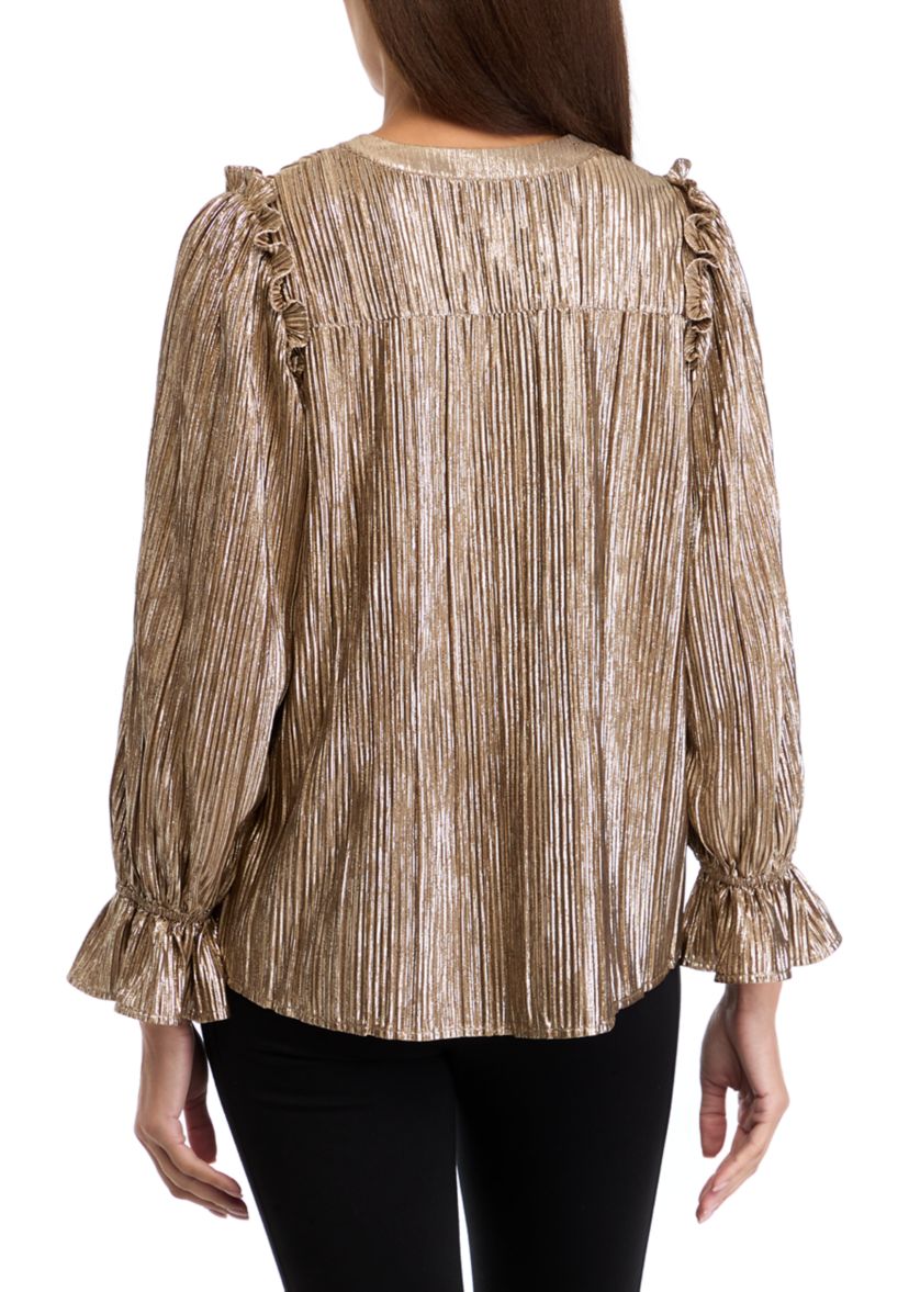 Womens Long Sleeve Split Neck Blouse