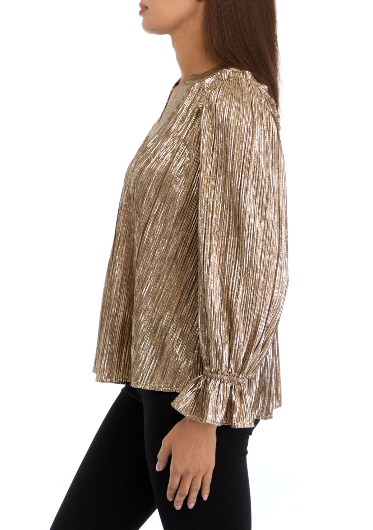 Womens Long Sleeve Split Neck Blouse