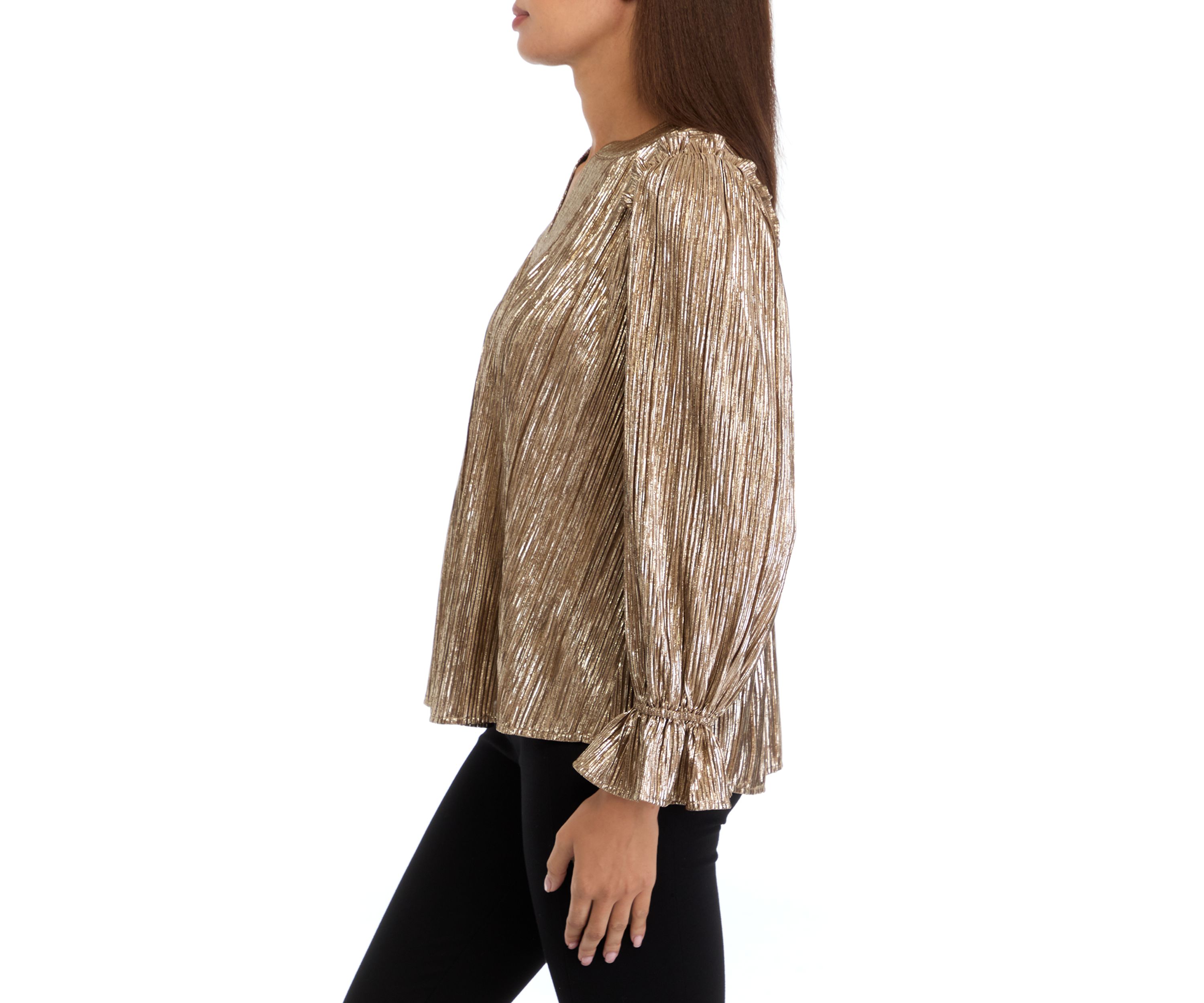 Womens Long Sleeve Split Neck Blouse