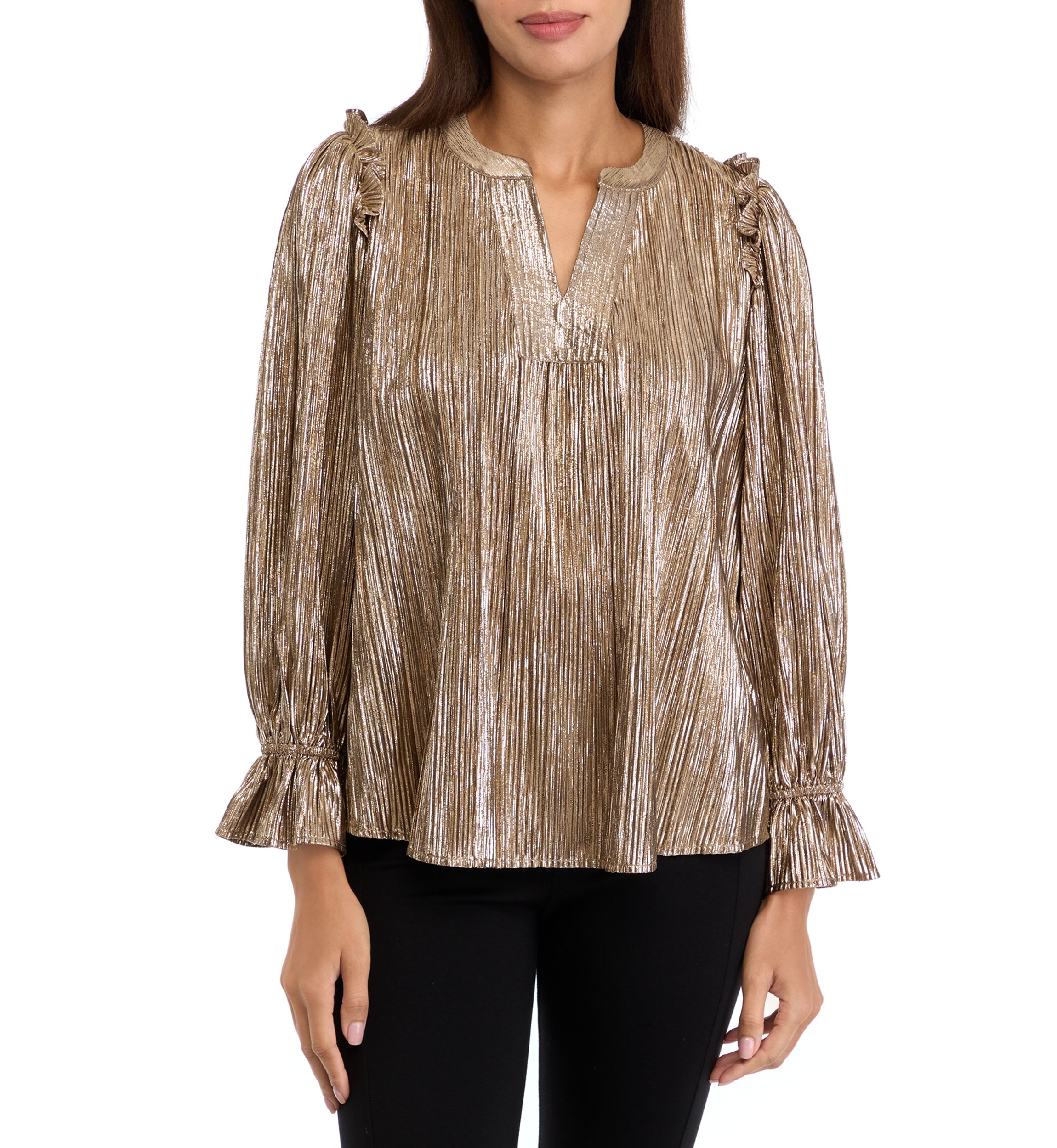 Petite Flutter Sleeve Notched Neck Top