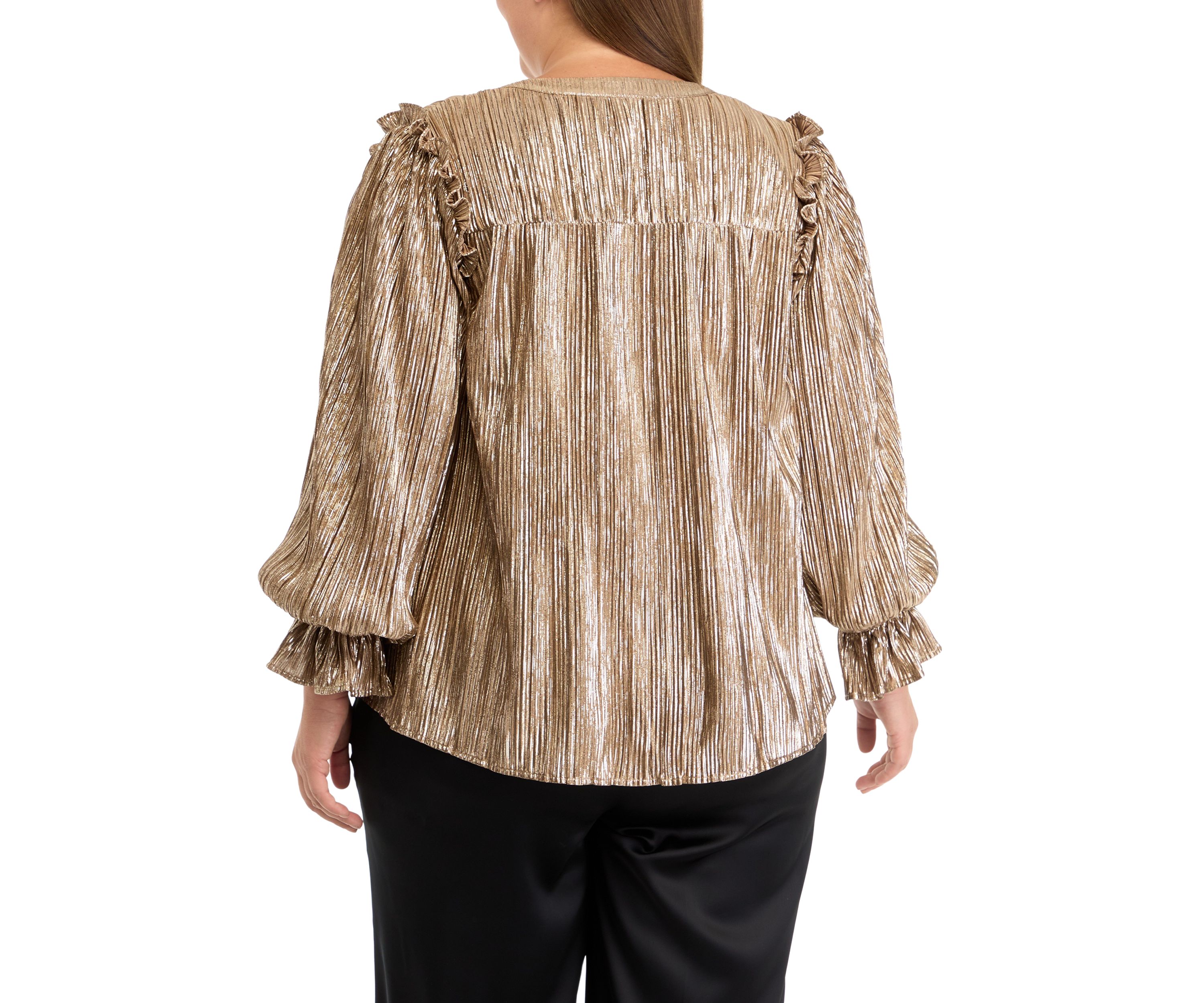 Plus Size Flutter Sleeve Notched Neck Blouse