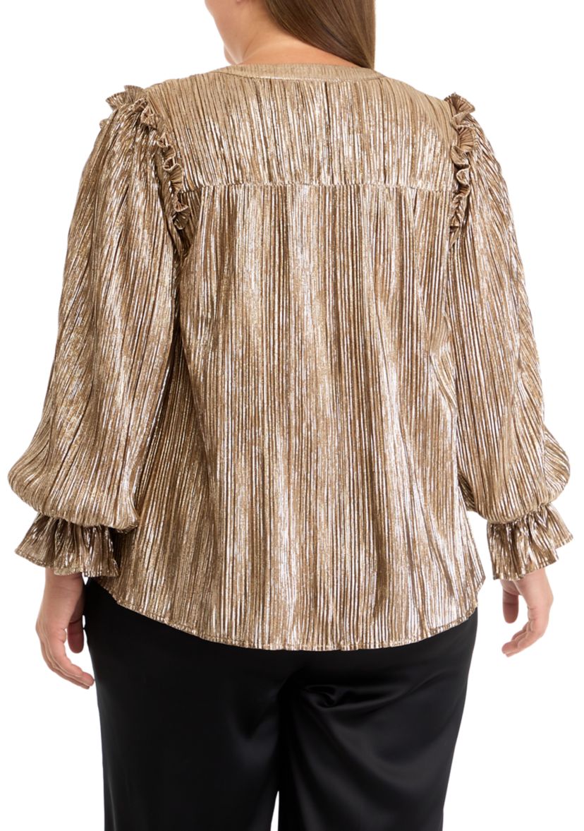 Plus Size Flutter Sleeve Notched Neck Blouse