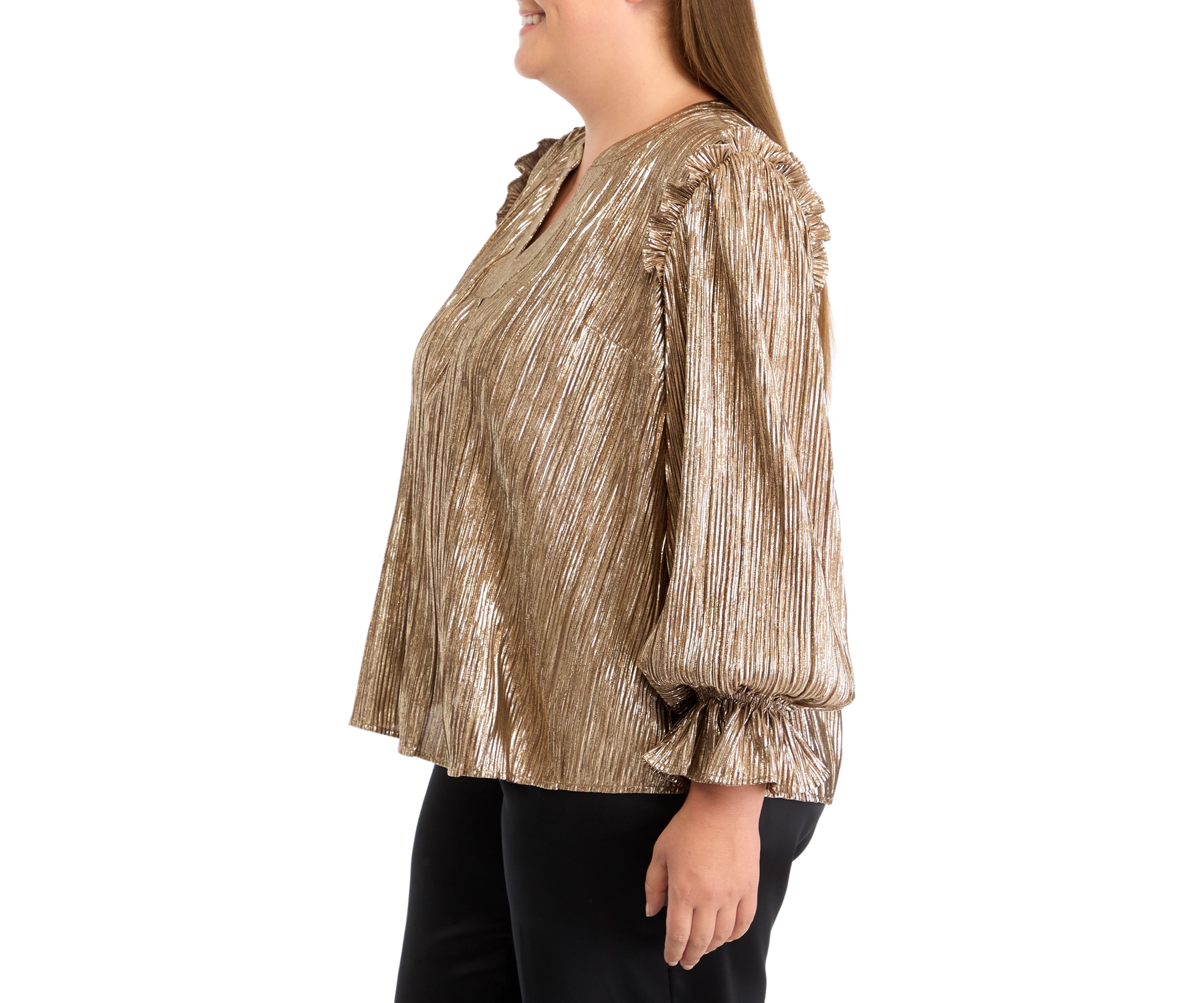 Plus Size Flutter Sleeve Notched Neck Blouse