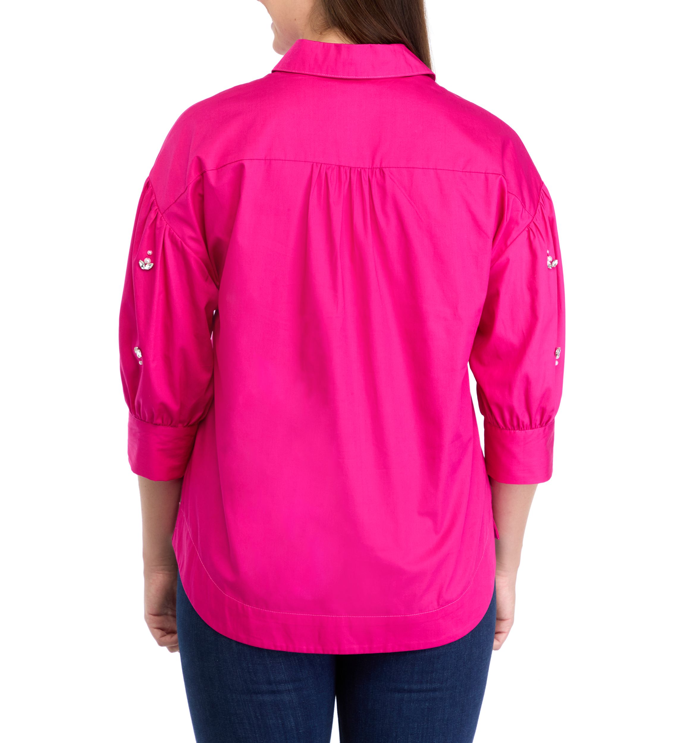 Womens Button Front Jewel Sleeve Shirt