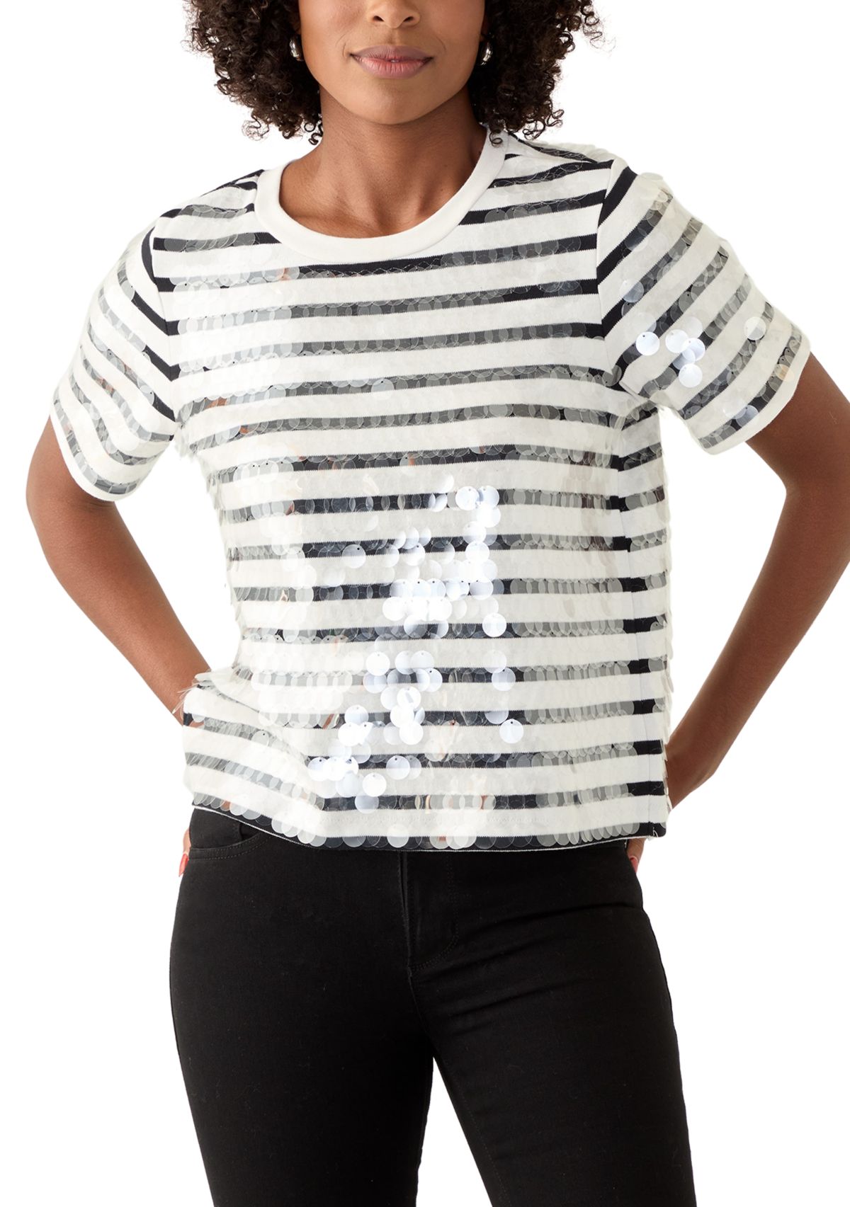 Womens Striped Sequined T-Shirt